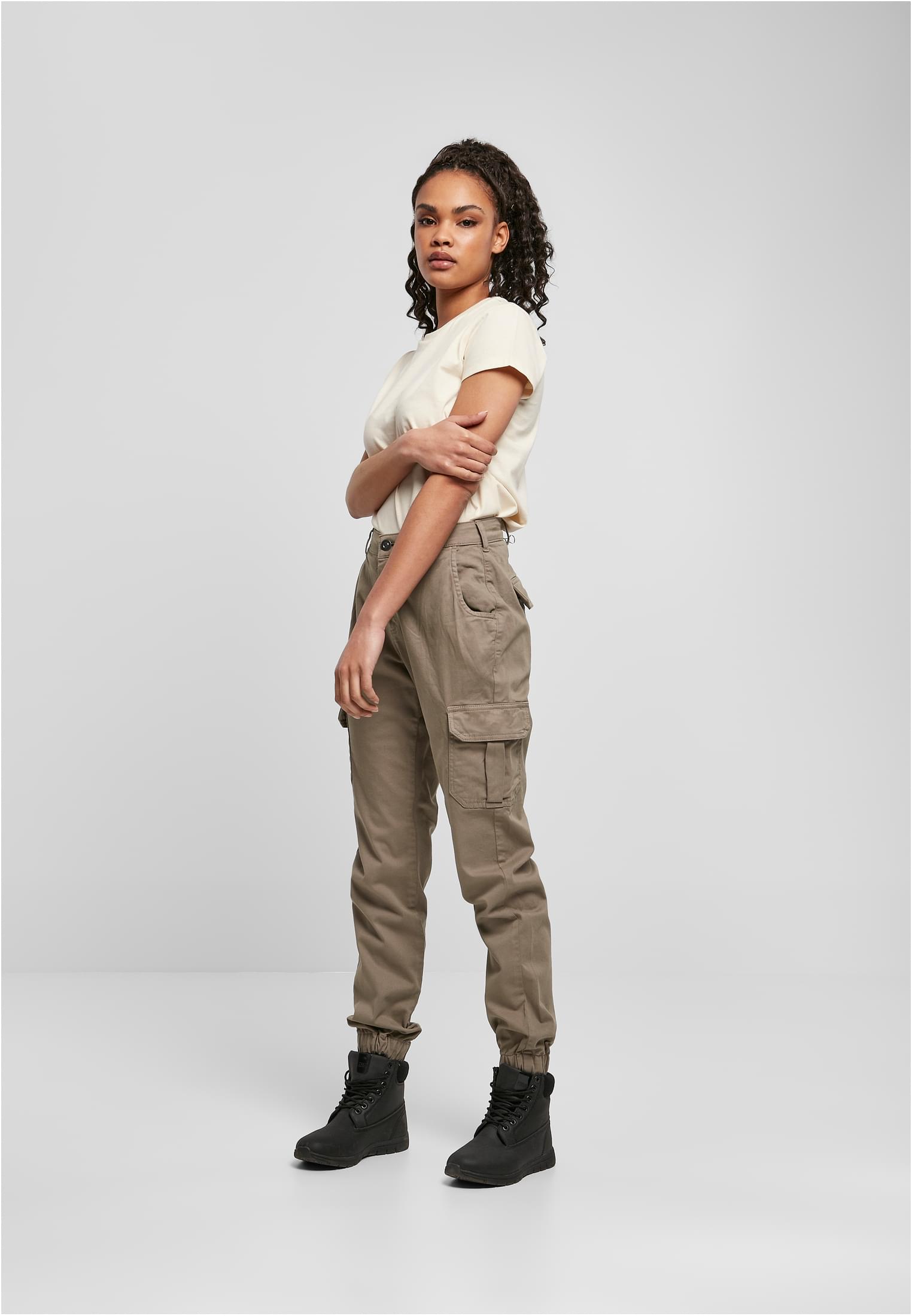 Ladies High Waist Cargo Pants | softtaupe