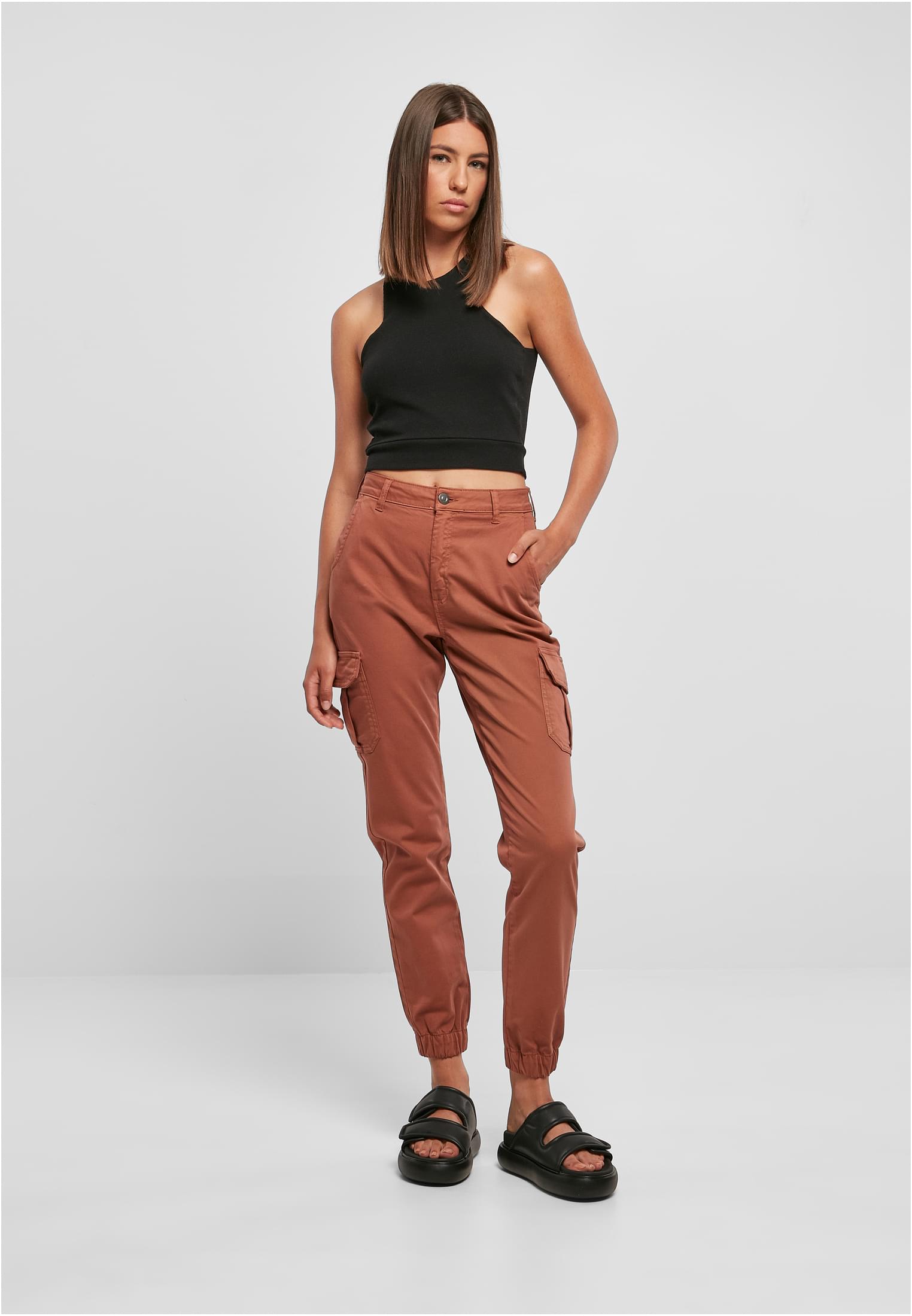 Ladies High Waist Cargo Pants | terracotta