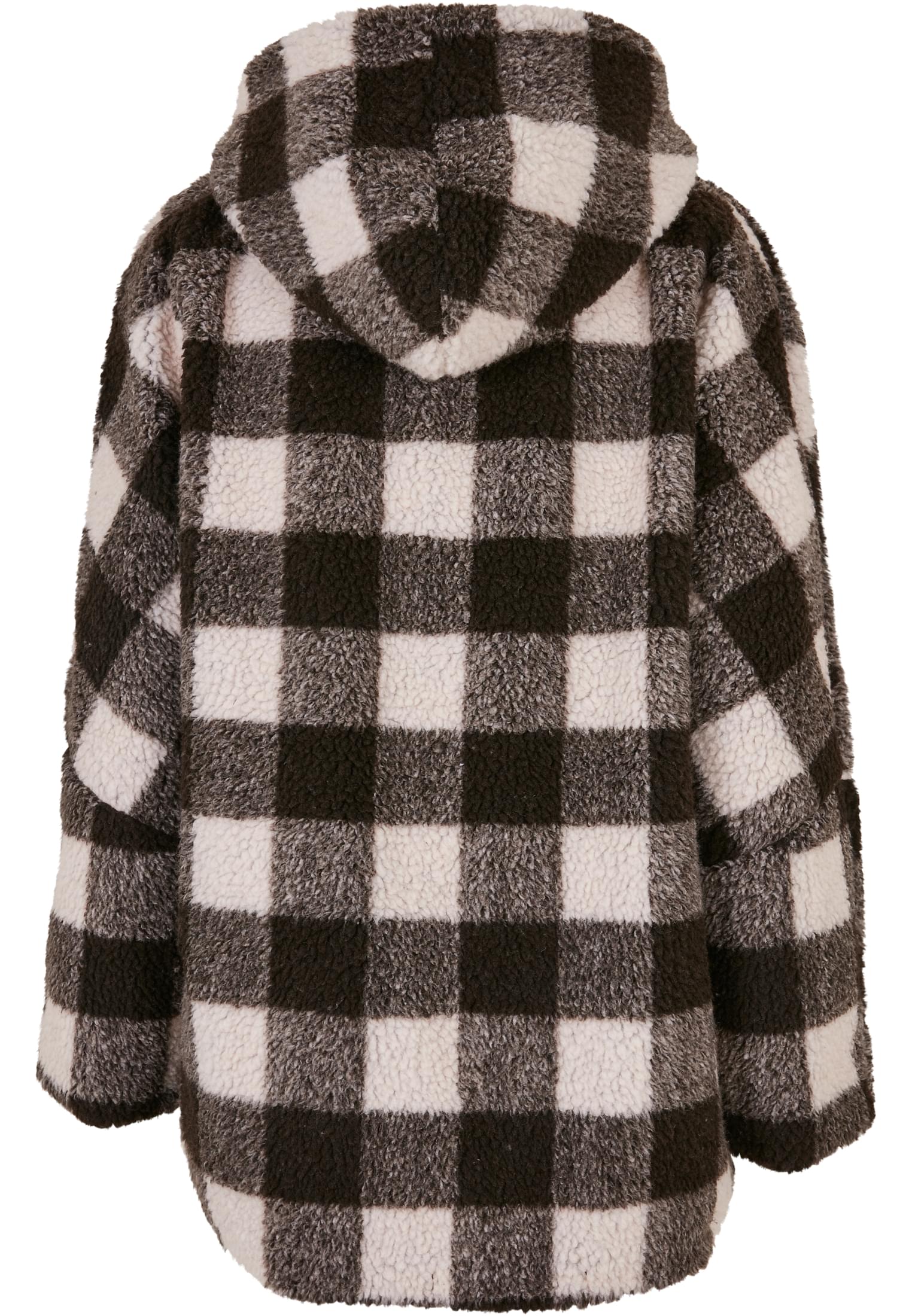 Ladies Hooded Oversized Check Sherpa Jacket | pink/brown