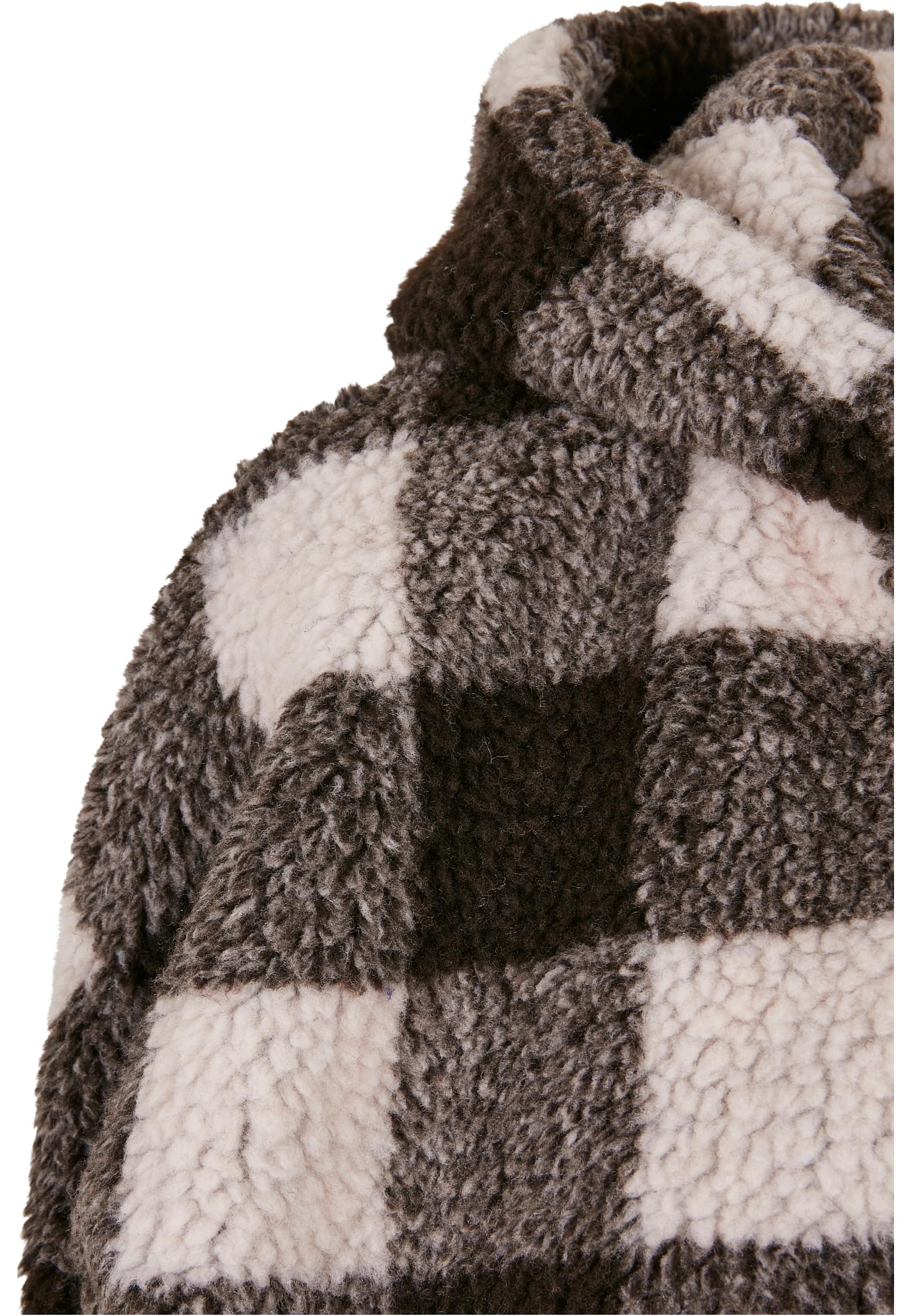 Ladies Hooded Oversized Check Sherpa Jacket | pink/brown