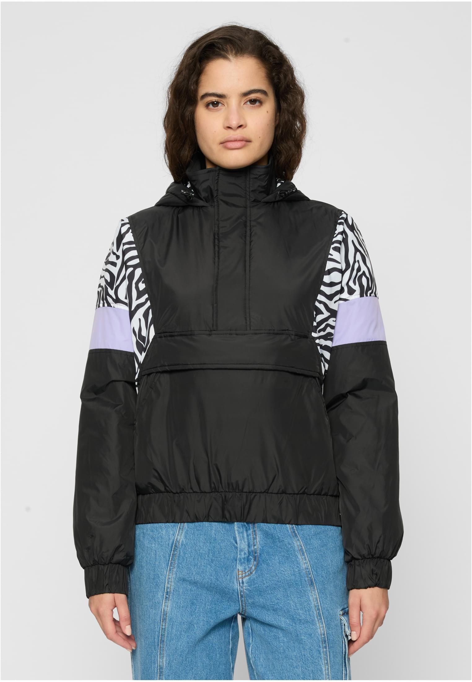 Ladies AOP Mixed Pull Over Jacket | black/zebra