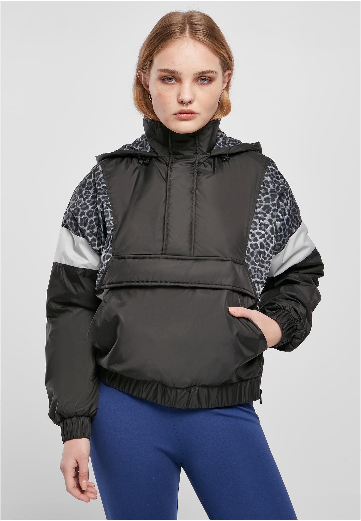 Ladies AOP Mixed Pull Over Jacket | black/snowleo/lightasphalt