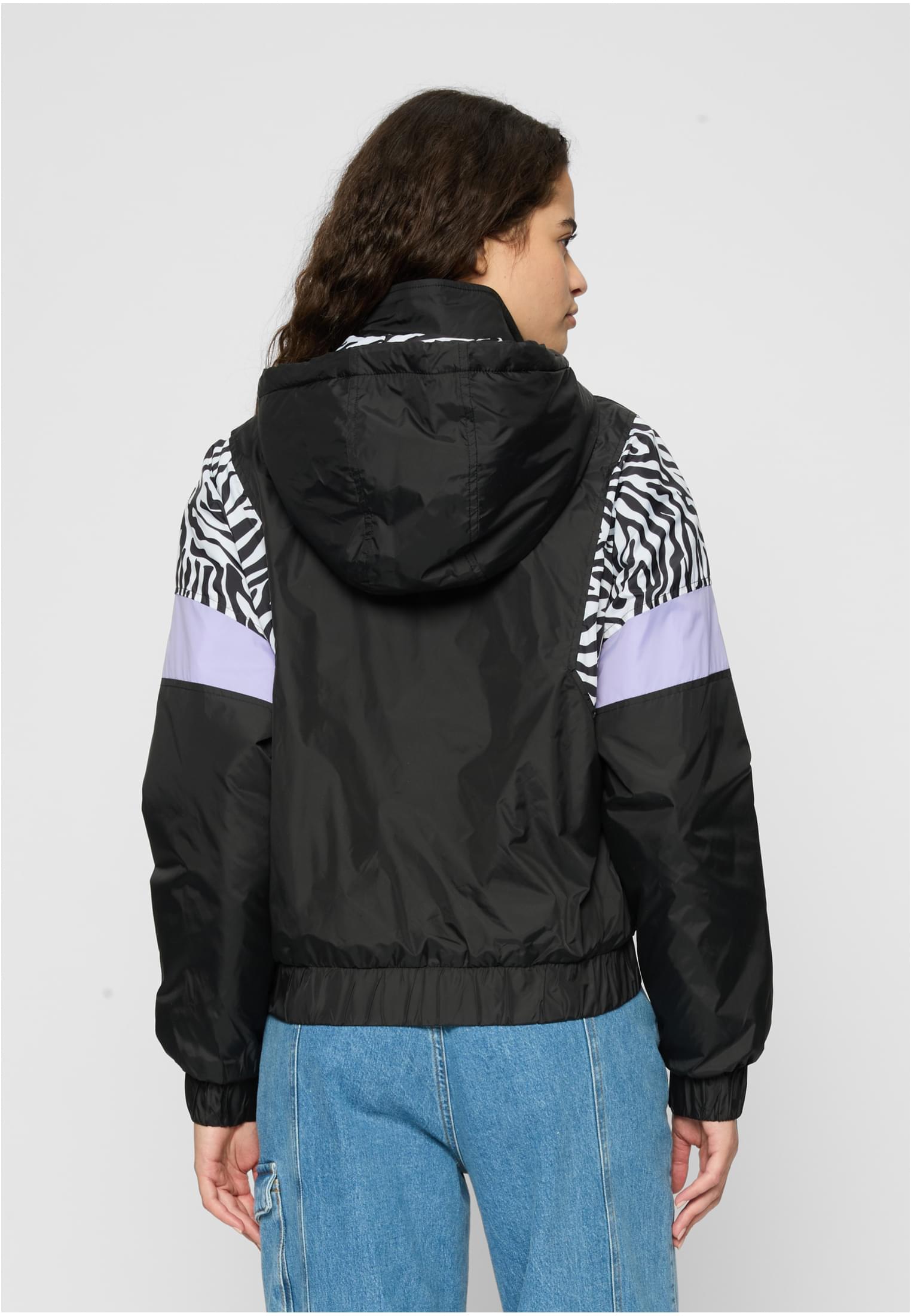 Ladies AOP Mixed Pull Over Jacket | black/zebra