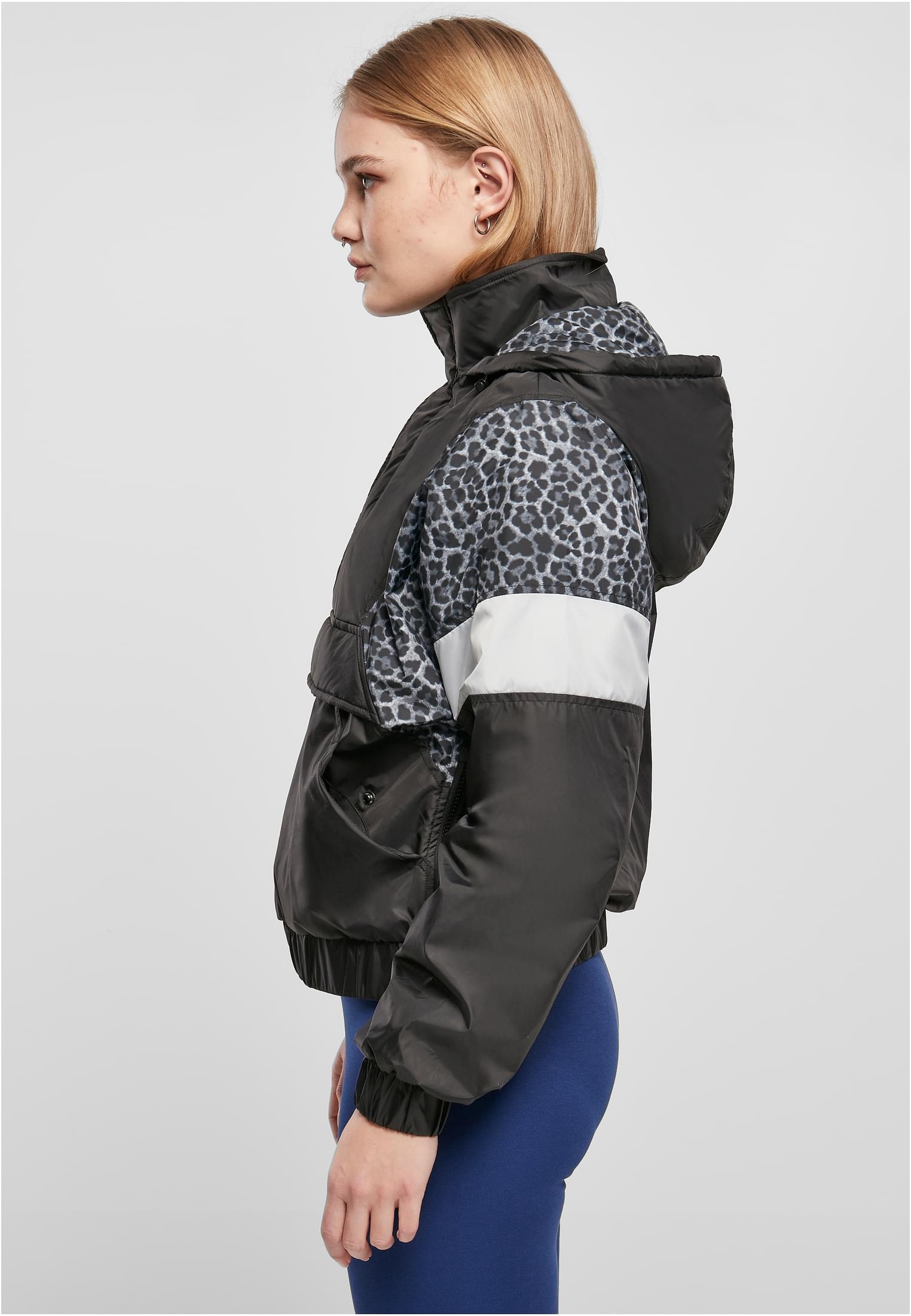 Ladies AOP Mixed Pull Over Jacket | black/snowleo/lightasphalt