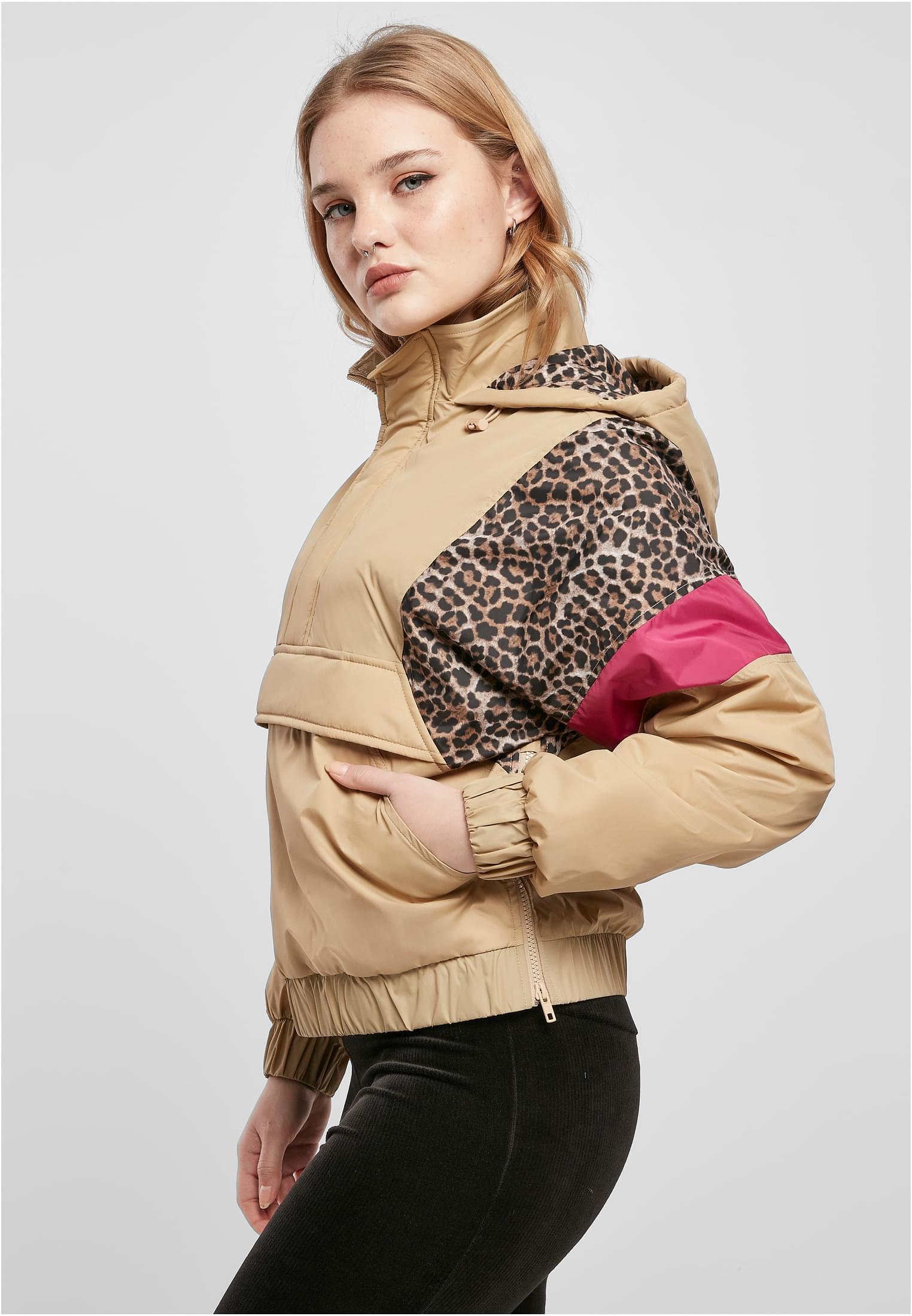 Ladies AOP Mixed Pull Over Jacket | unionbeige/darkleo/w.