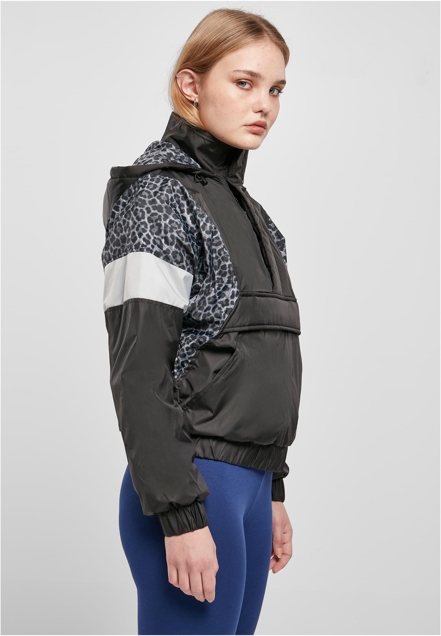 Ladies AOP Mixed Pull Over Jacket | black/snowleo/lightasphalt