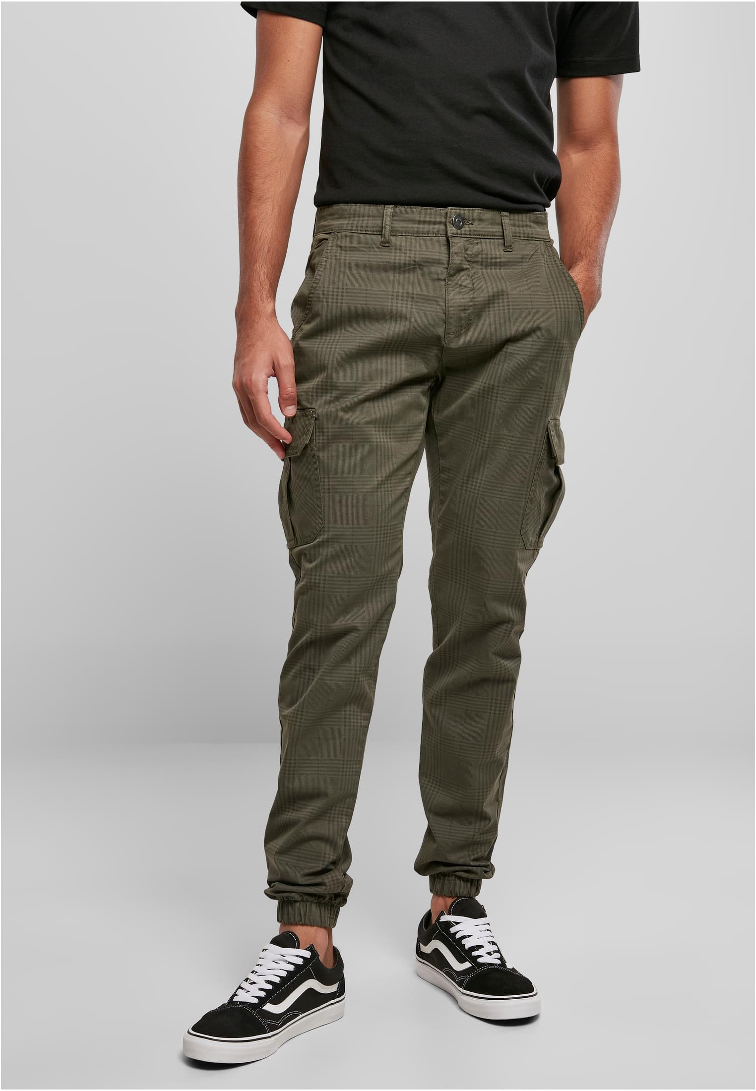 AOP Glencheck Cargo Jog Pants | olive