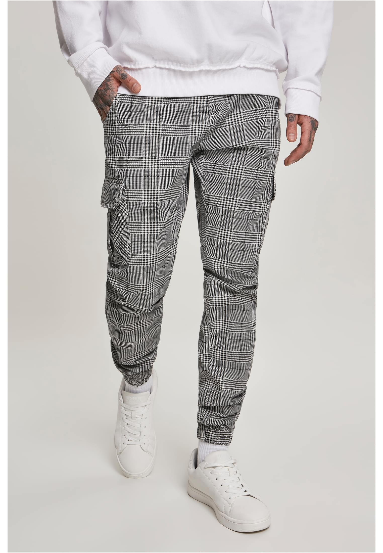 AOP Glencheck Cargo Jog Pants | white/black