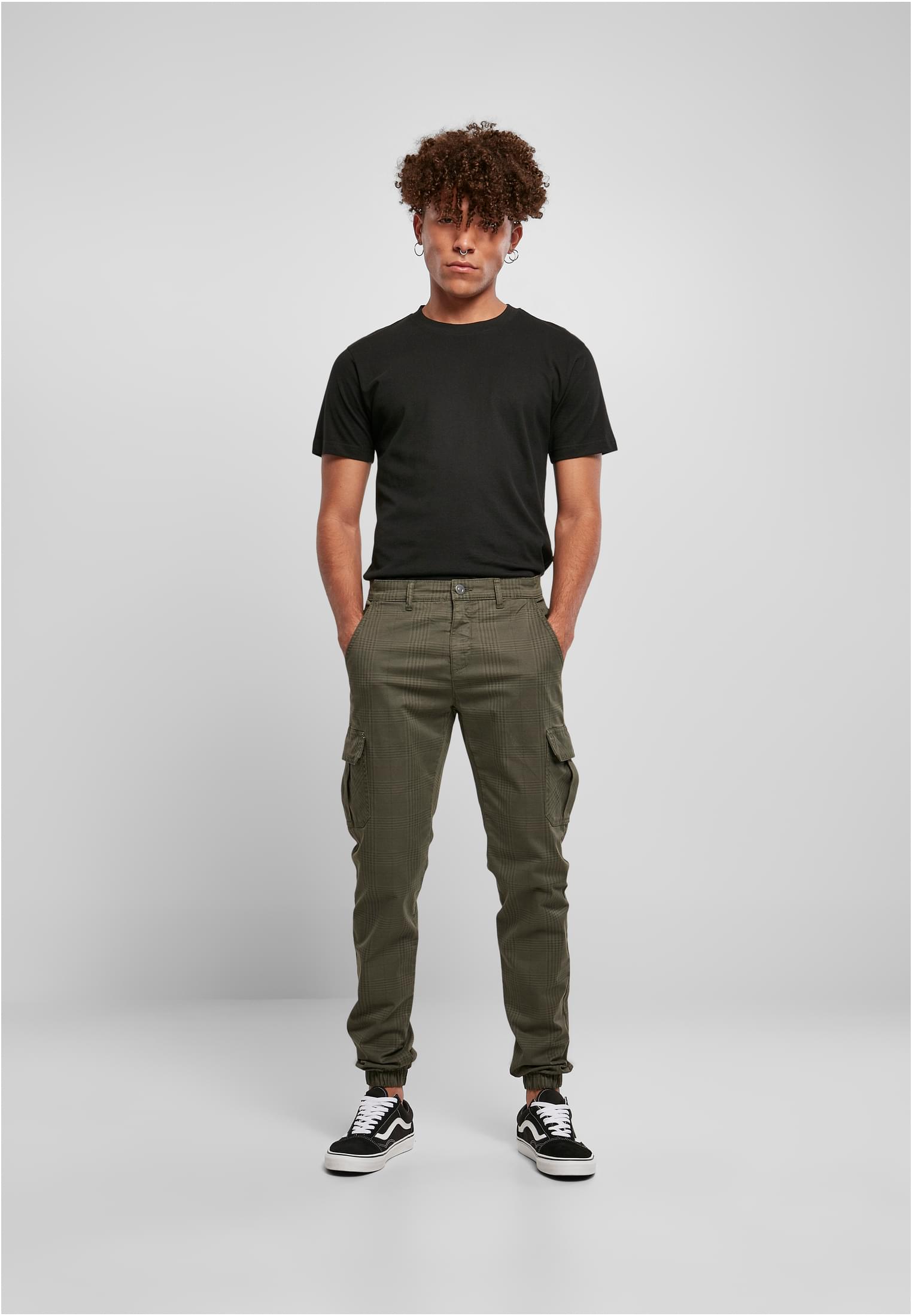 AOP Glencheck Cargo Jog Pants | olive