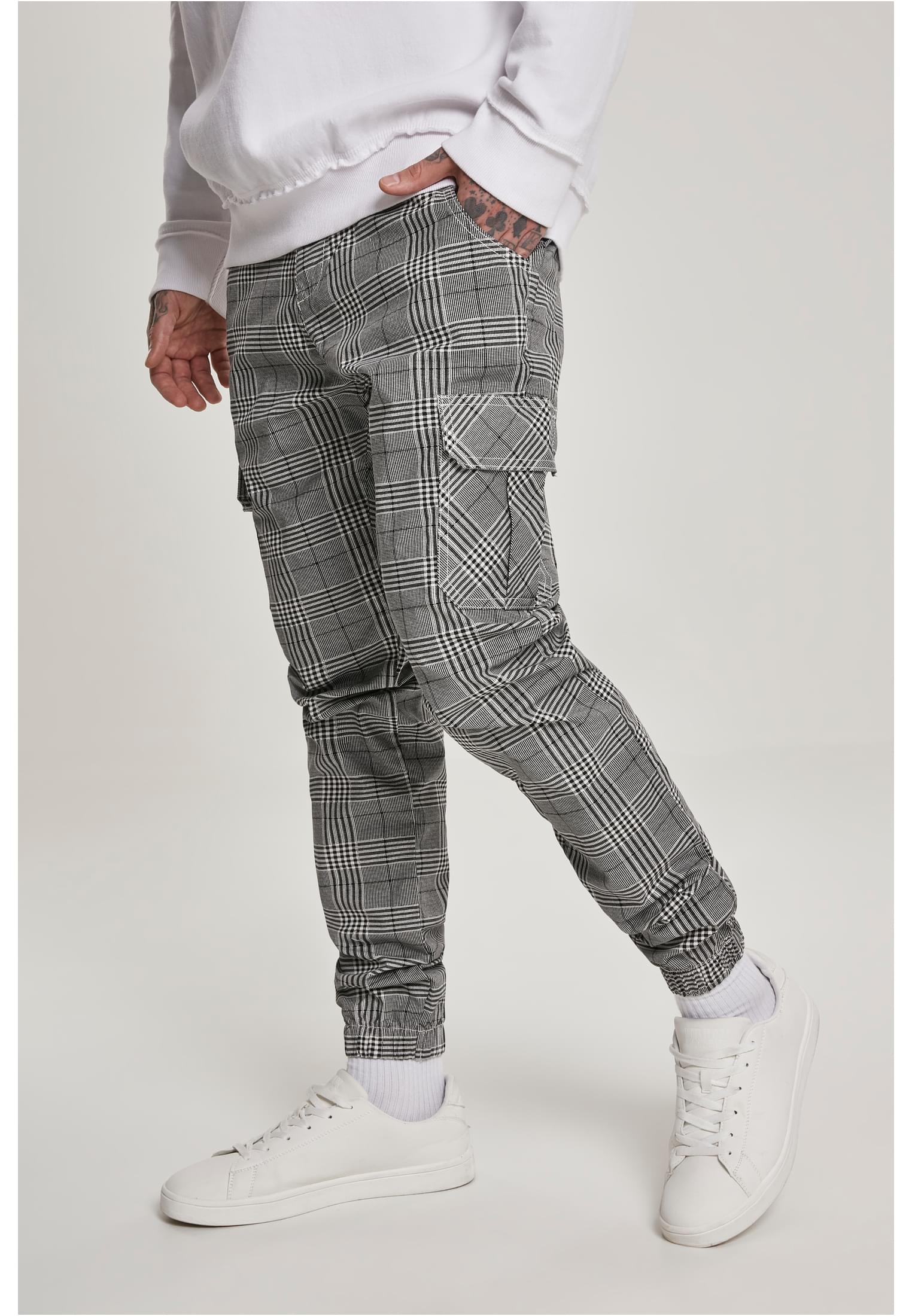 AOP Glencheck Cargo Jog Pants | white/black