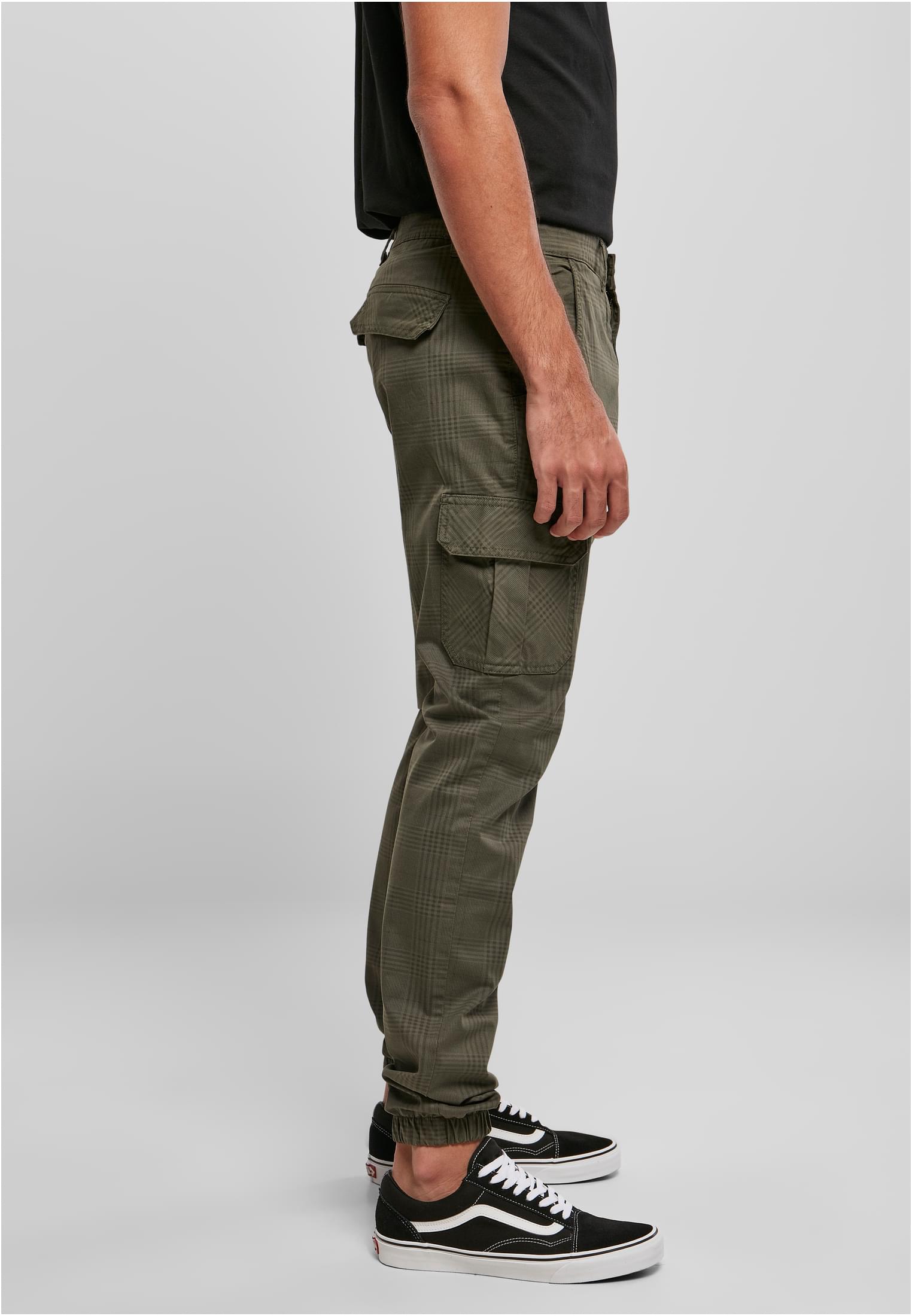 AOP Glencheck Cargo Jog Pants | olive