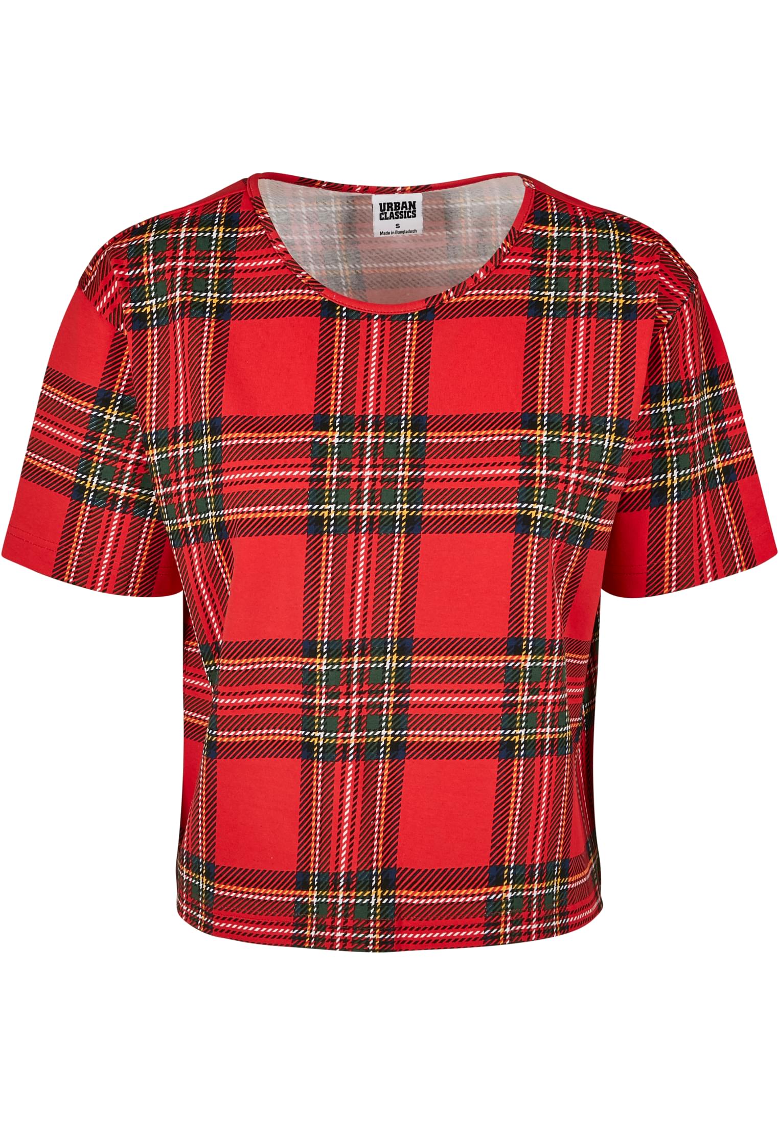 Ladies AOP Tartan Short Oversized Tee | red/blk