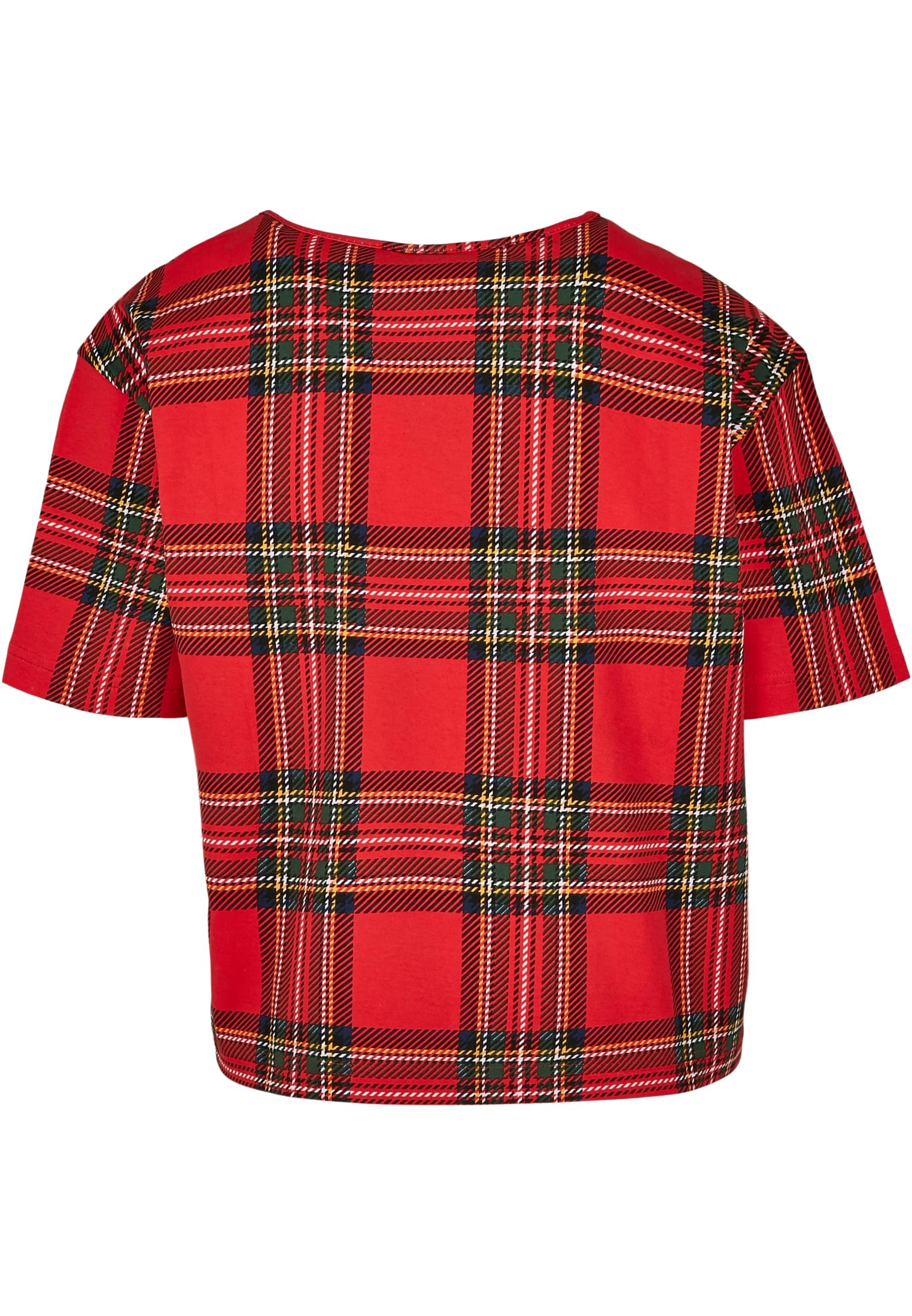 Ladies AOP Tartan Short Oversized Tee | red/blk