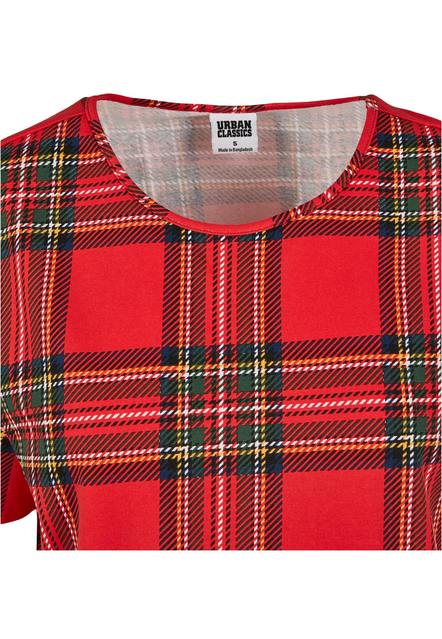 Ladies AOP Tartan Short Oversized Tee | red/blk