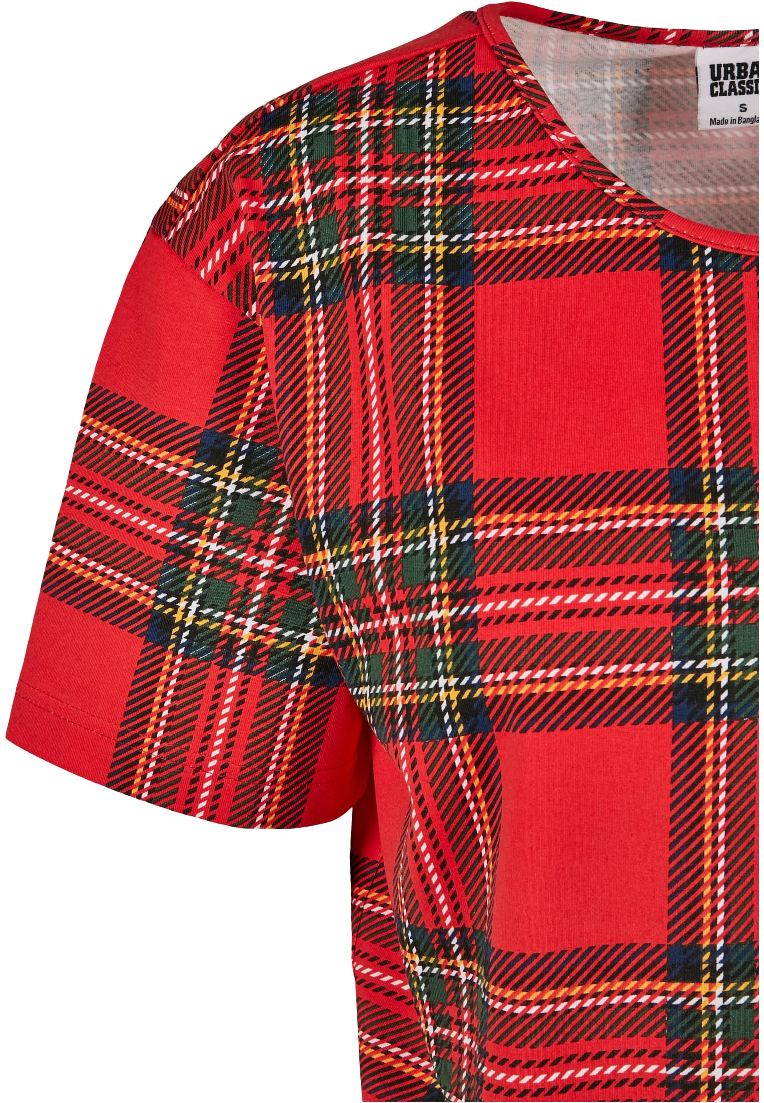 Ladies AOP Tartan Short Oversized Tee | red/blk