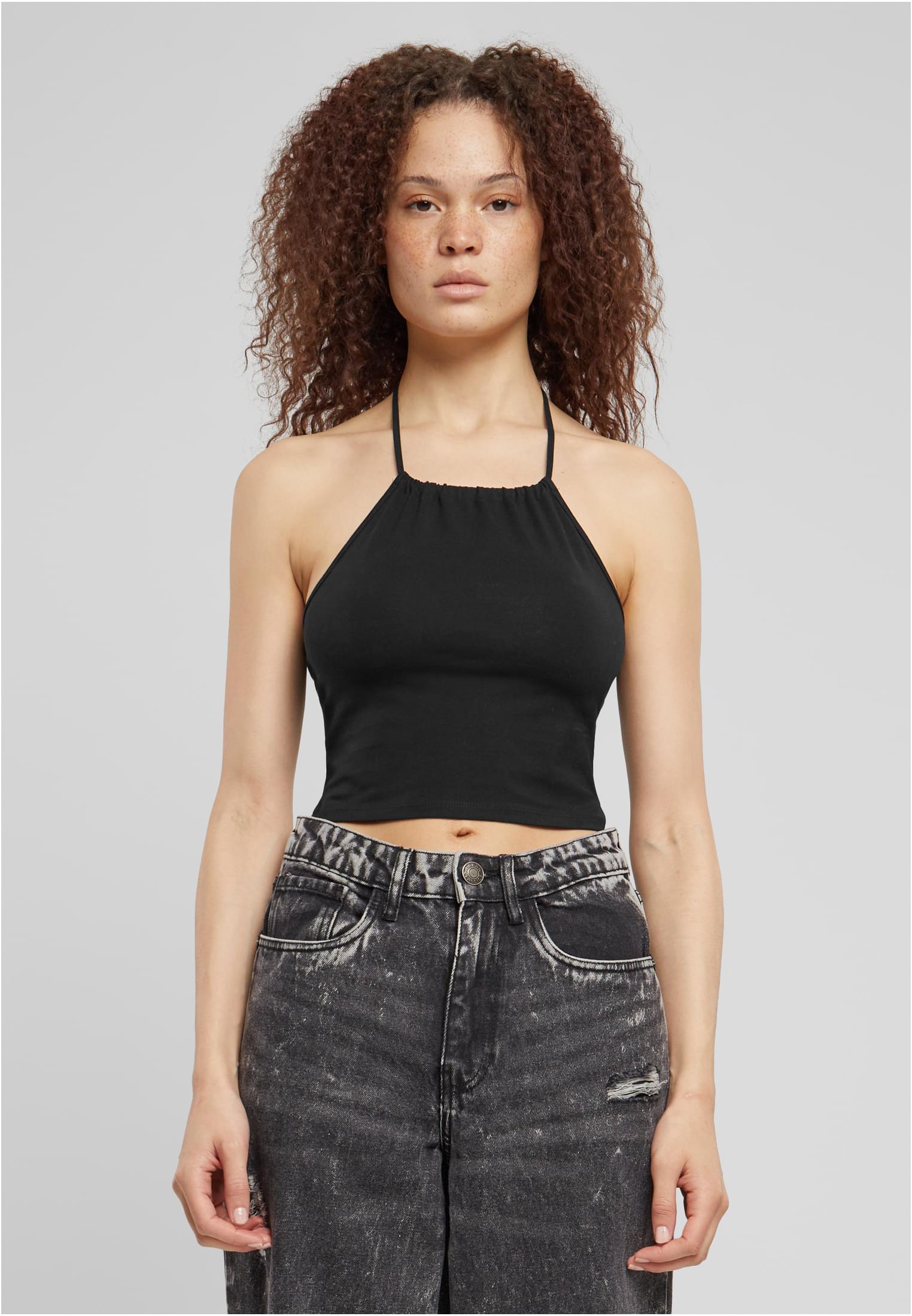 Ladies Cropped Neckholder Top 2-Pack | black/white