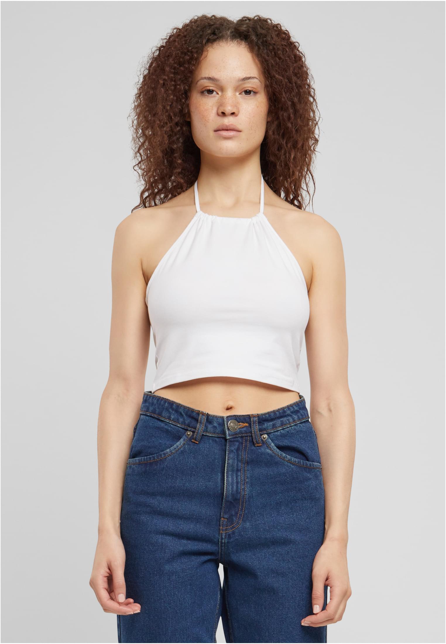 Ladies Cropped Neckholder Top | white