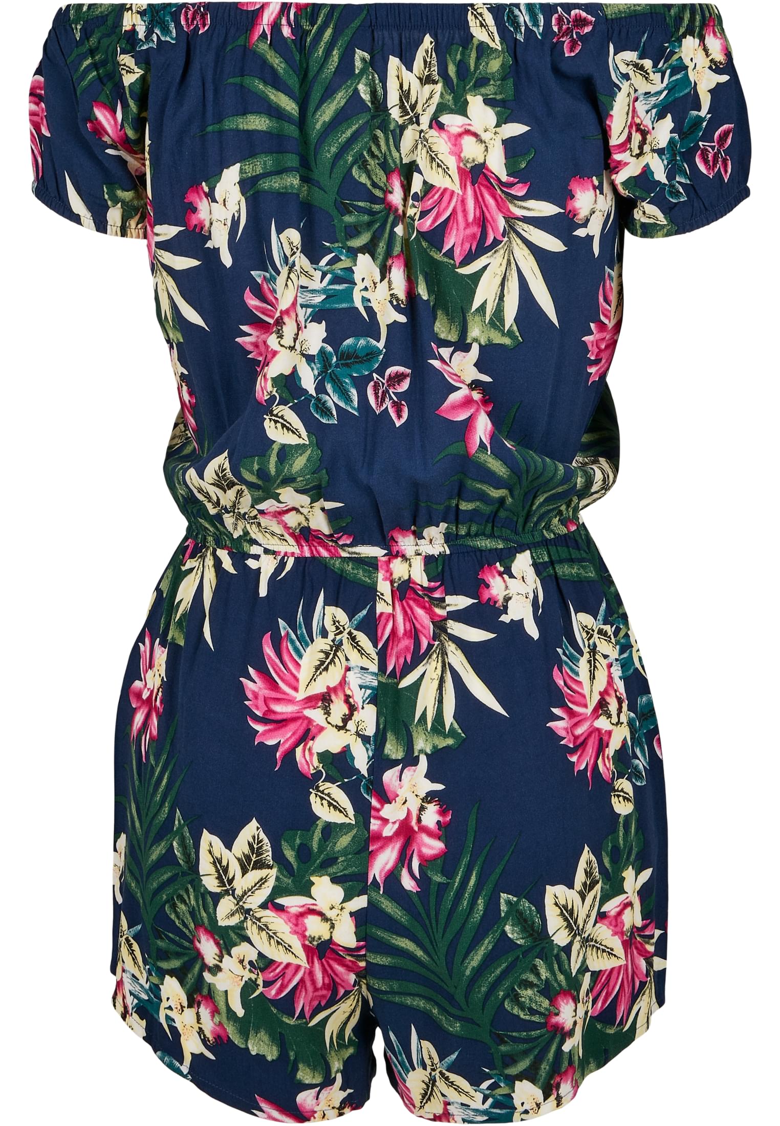 Ladies AOP Off Shoulder Short Jumpsuit | blue flower