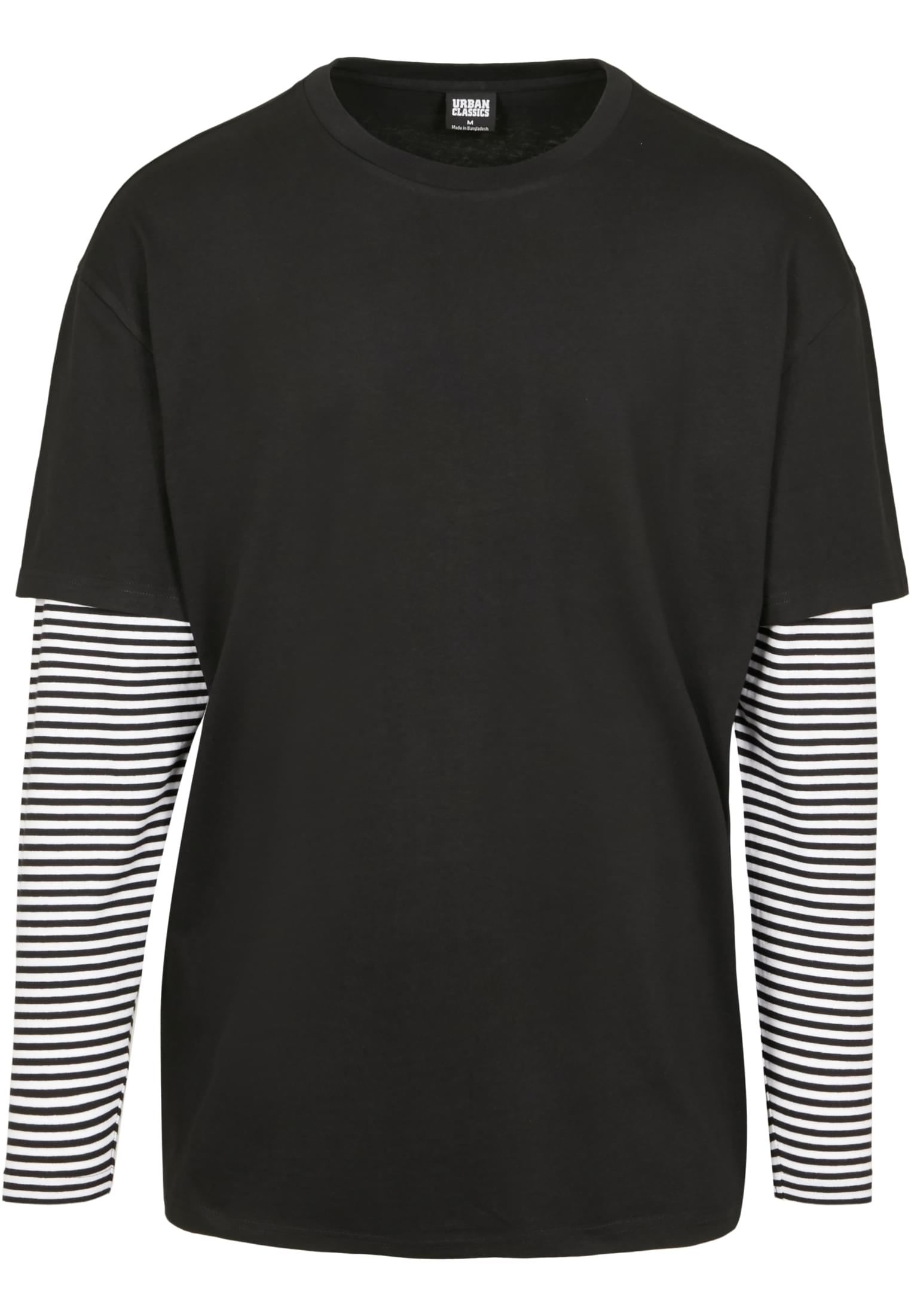 Oversized Double Layer Striped LS Tee | black