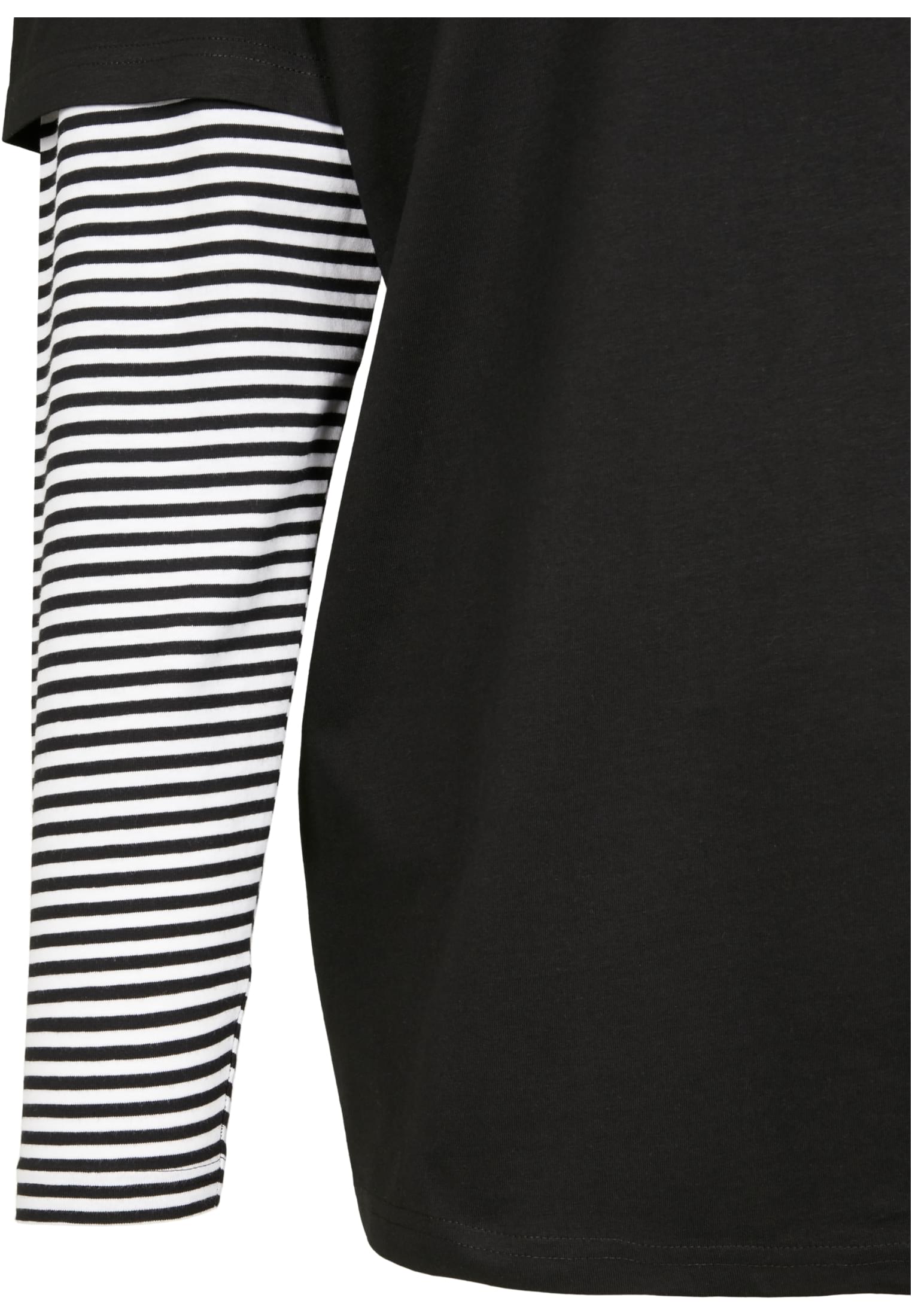 Oversized Double Layer Striped LS Tee | black