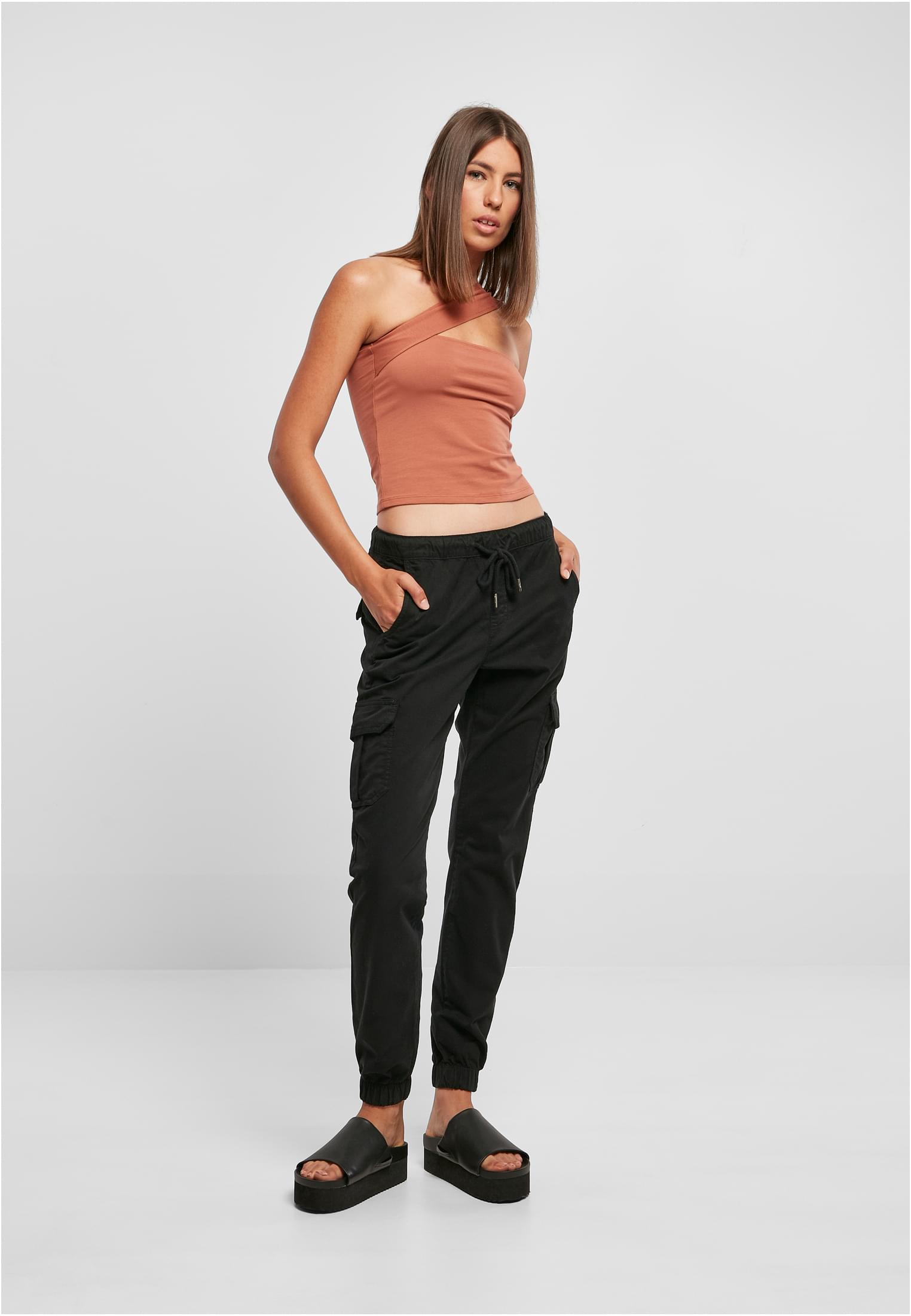 Ladies High Waist Cargo Jogging Pants | black