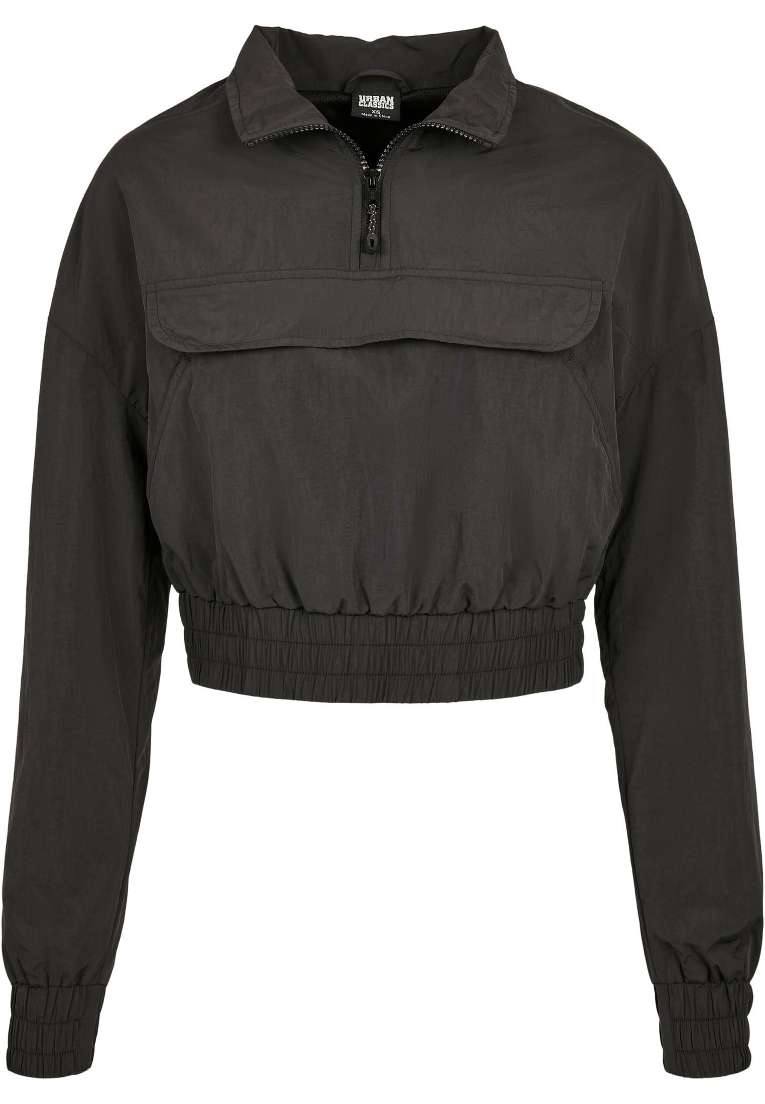 Ladies Cropped Crinkle Nylon Pull Over Jacket | black