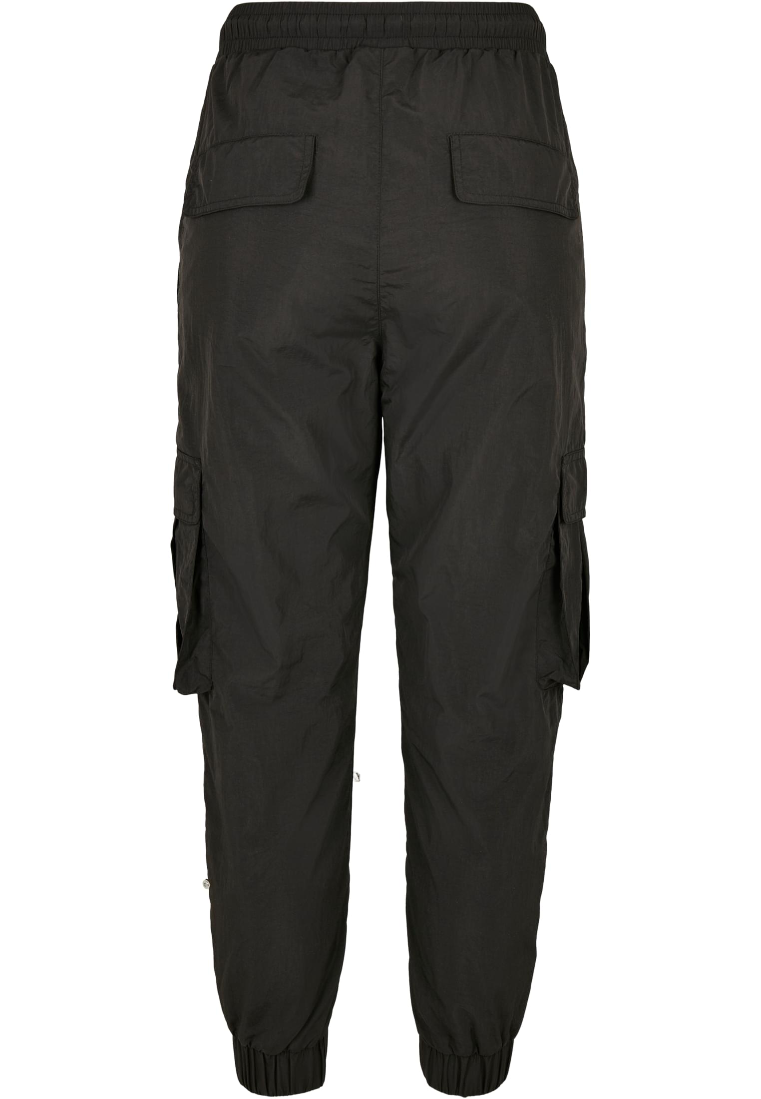 Ladies High Waist Crinkle Nylon Cargo Pants | black