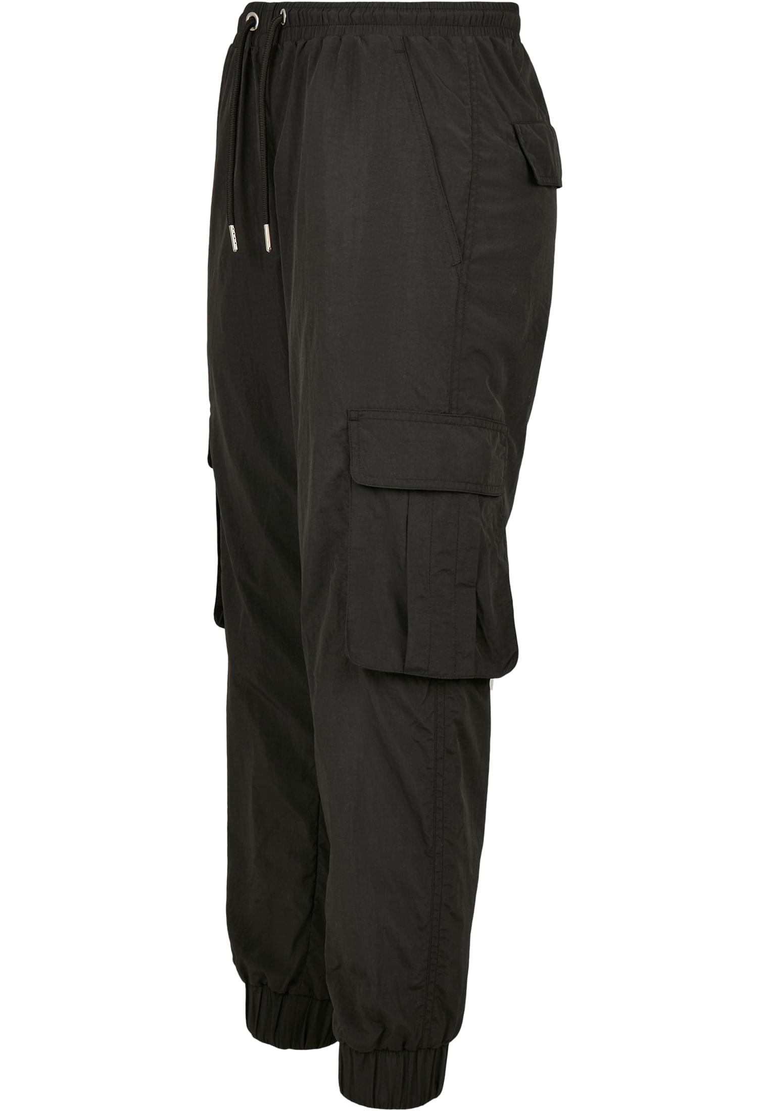 Ladies High Waist Crinkle Nylon Cargo Pants | black