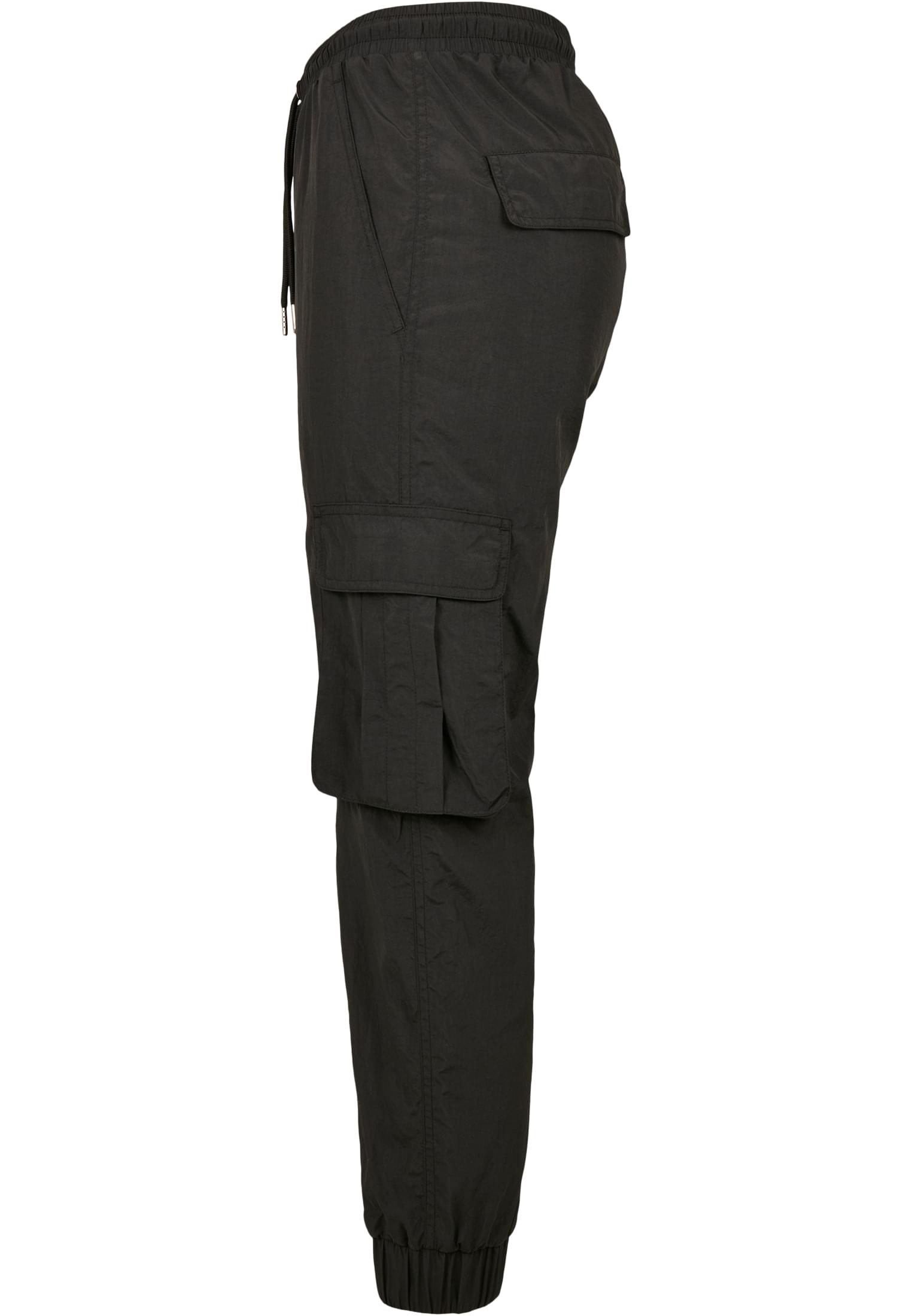 Ladies High Waist Crinkle Nylon Cargo Pants | black