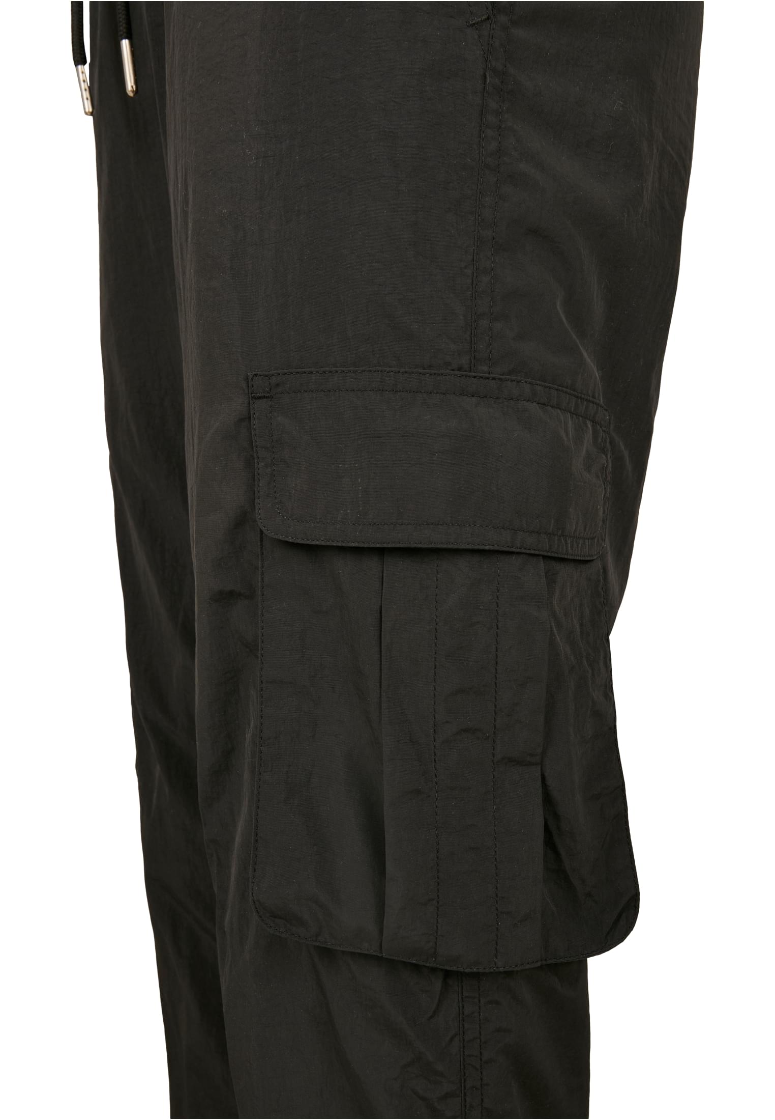 Ladies High Waist Crinkle Nylon Cargo Pants | black