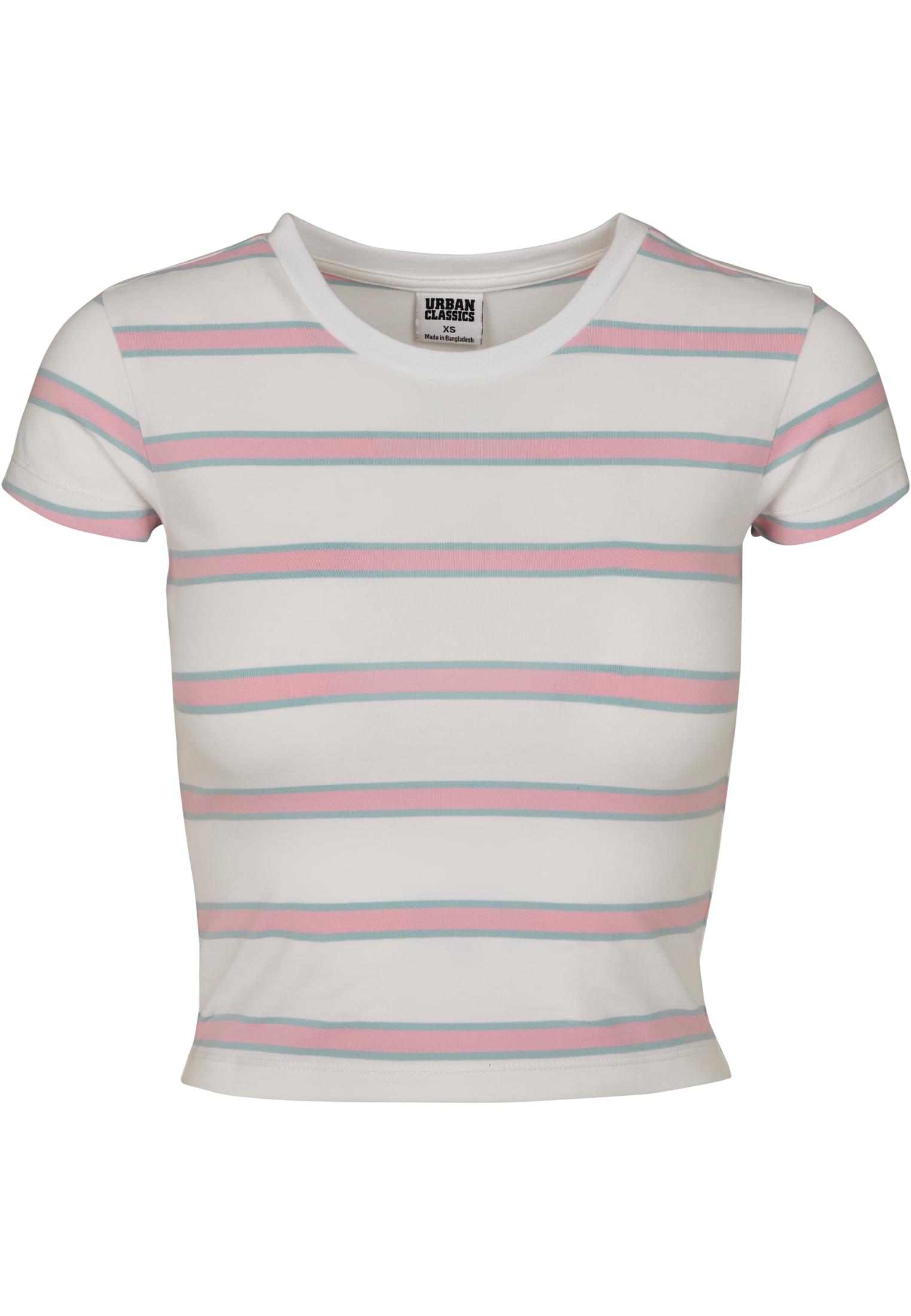 Ladies Stripe Cropped Tee | white/girlypink