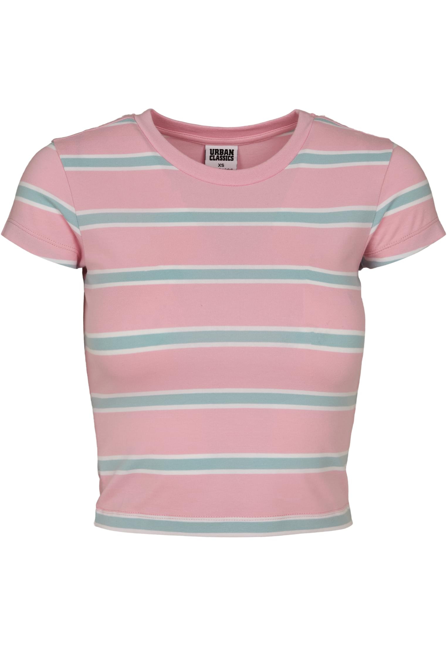 Ladies Stripe Cropped Tee | girlypink/oceanblue