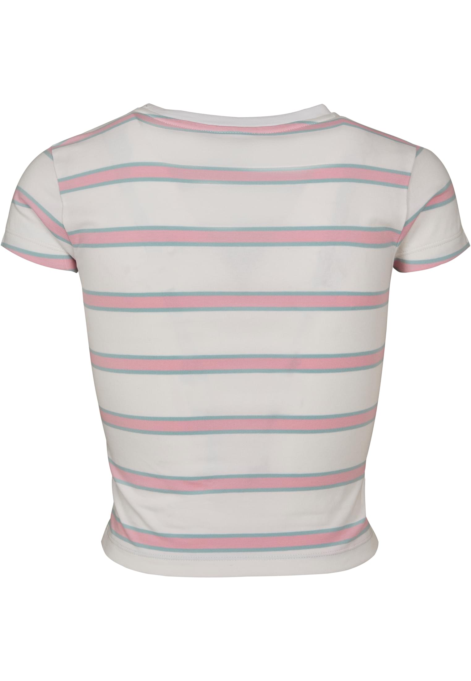 Ladies Stripe Cropped Tee | white/girlypink