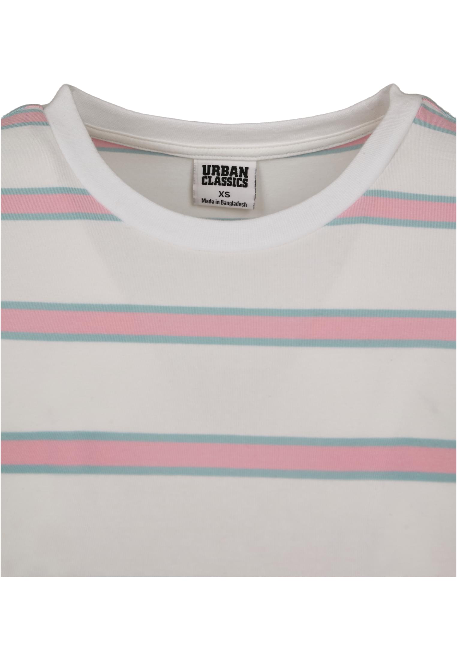 Ladies Stripe Cropped Tee | white/girlypink