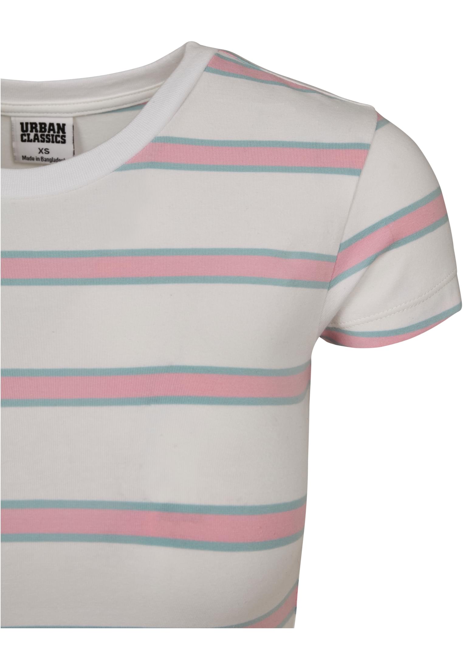 Ladies Stripe Cropped Tee | white/girlypink