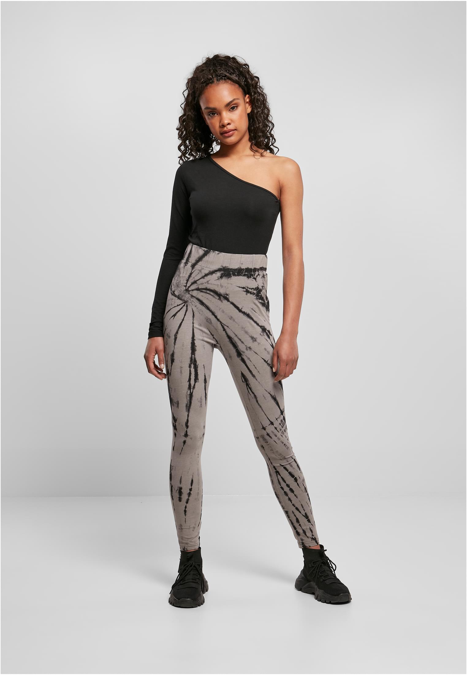 Ladies Cotton Tie Dye High Waist Leggings | black/asphalt