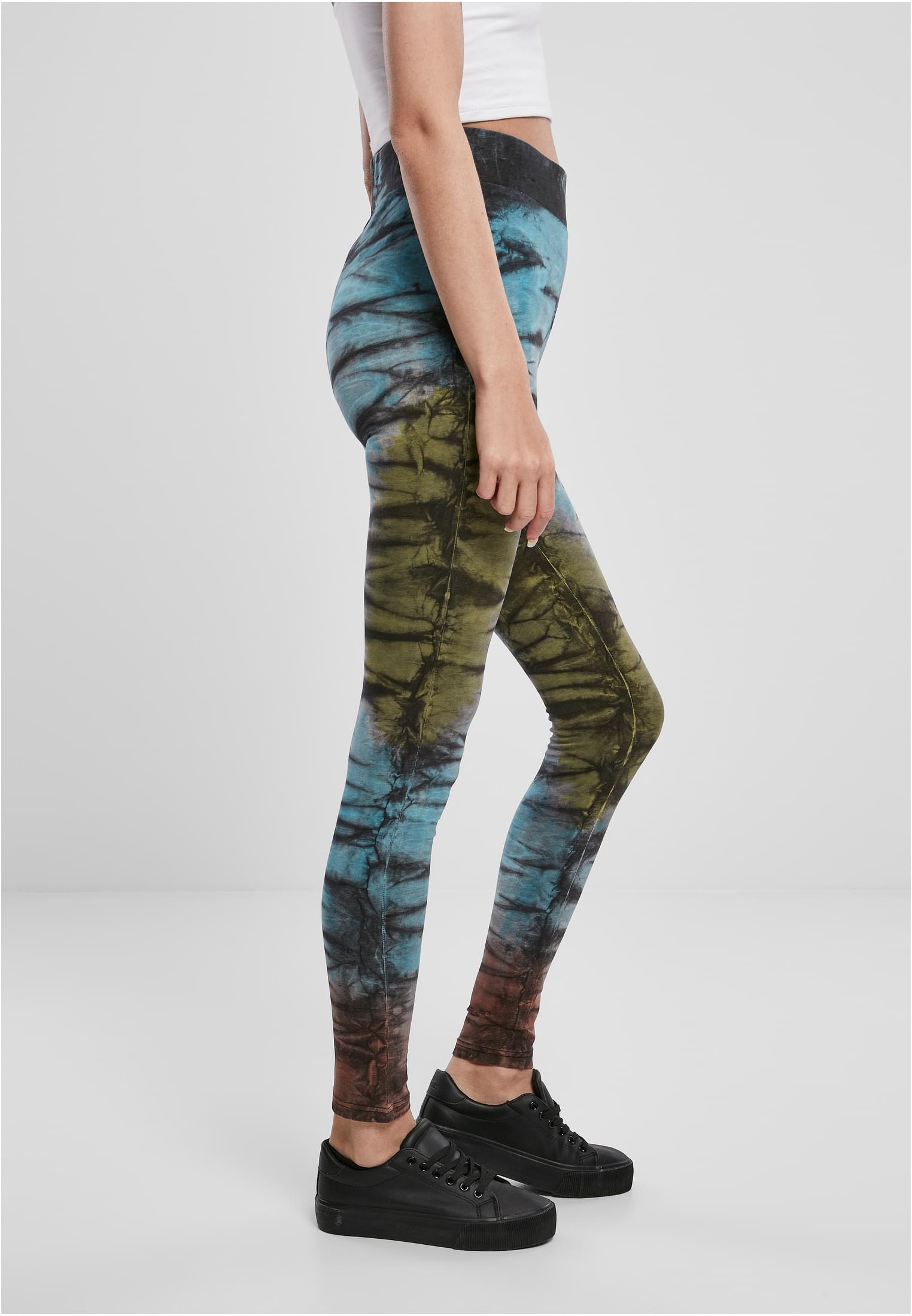 Ladies Cotton Tie Dye High Waist Leggings | black