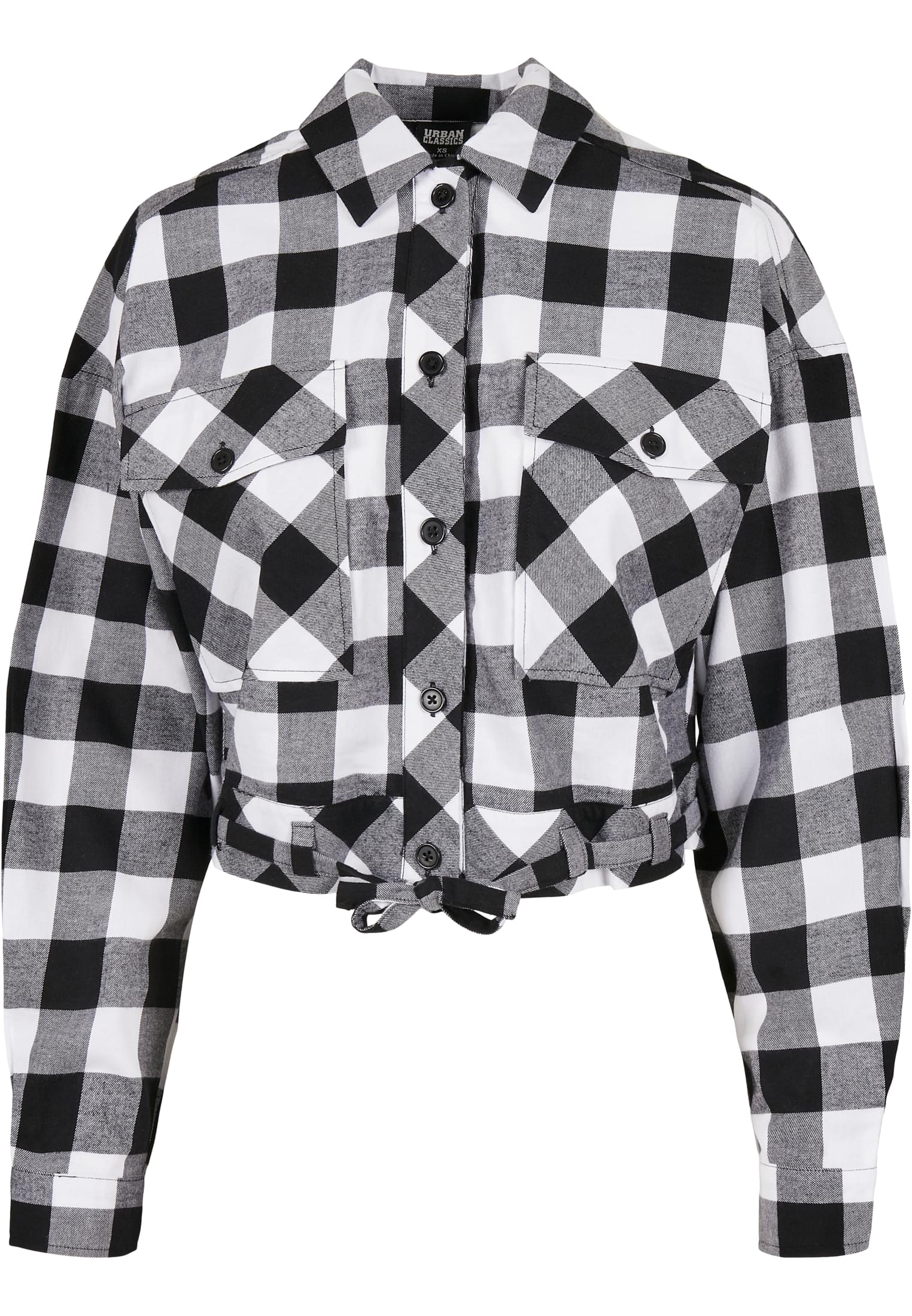 Ladies Short Oversized Check Shirt | black/white