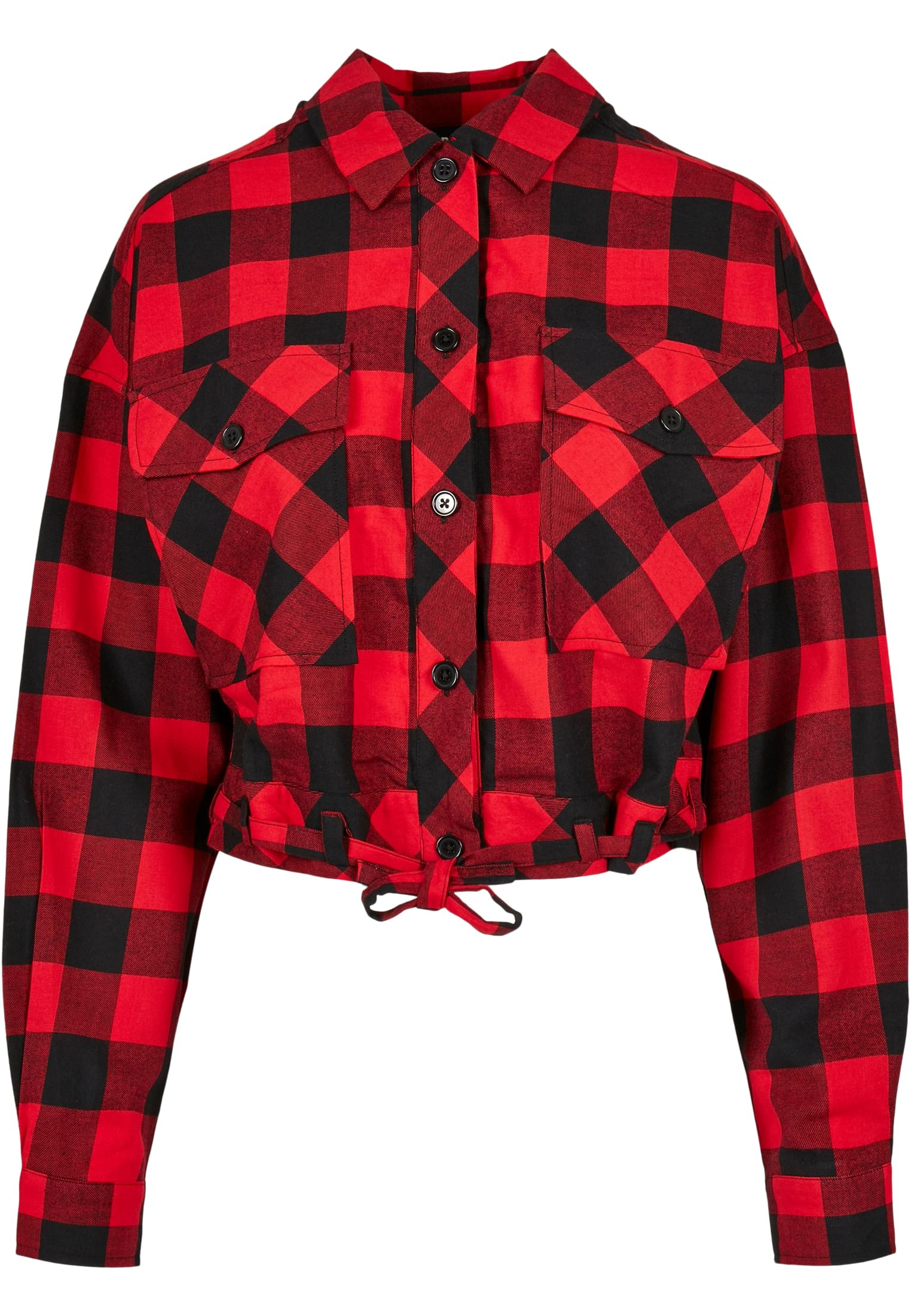 Ladies Short Oversized Check Shirt | black/red