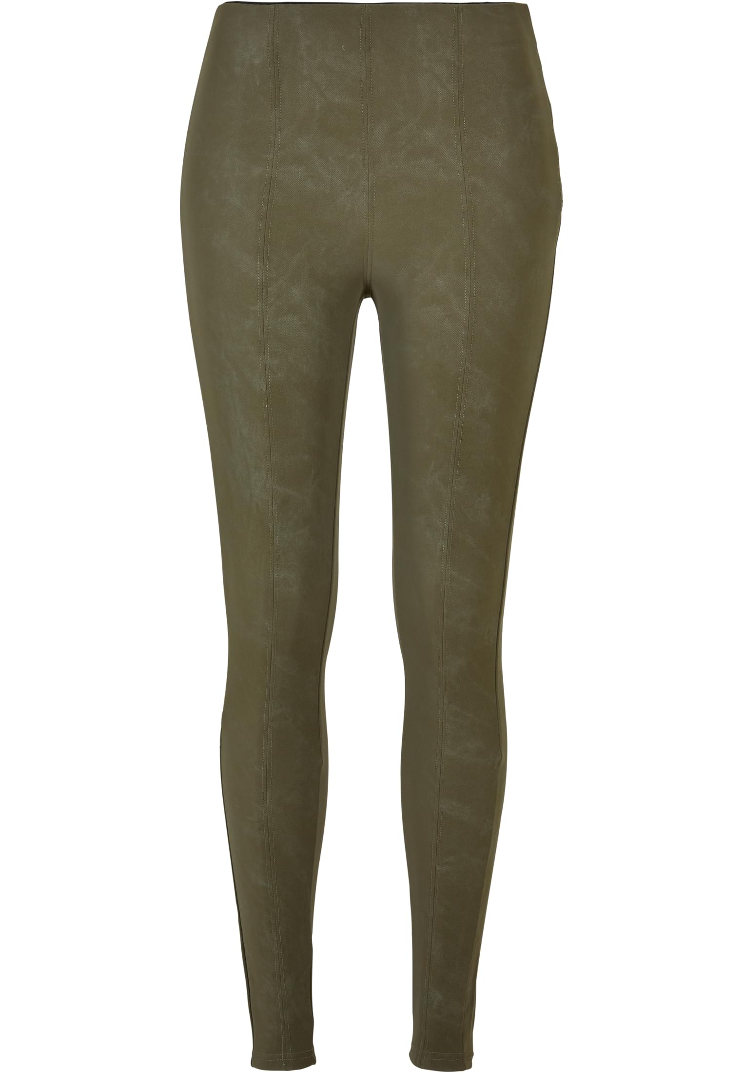 Ladies Washed Faux Leather Pants | olive