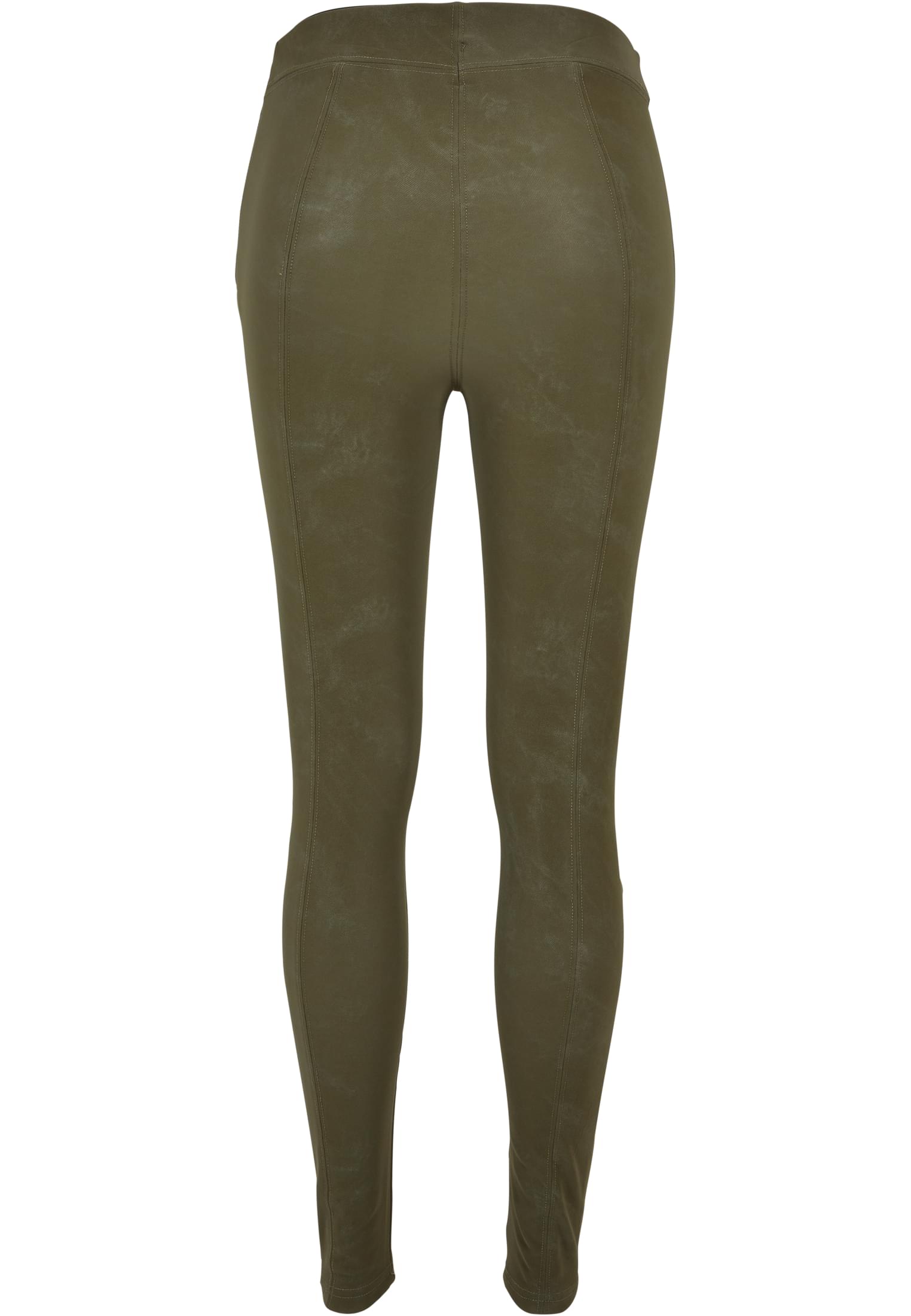 Ladies Washed Faux Leather Pants | olive