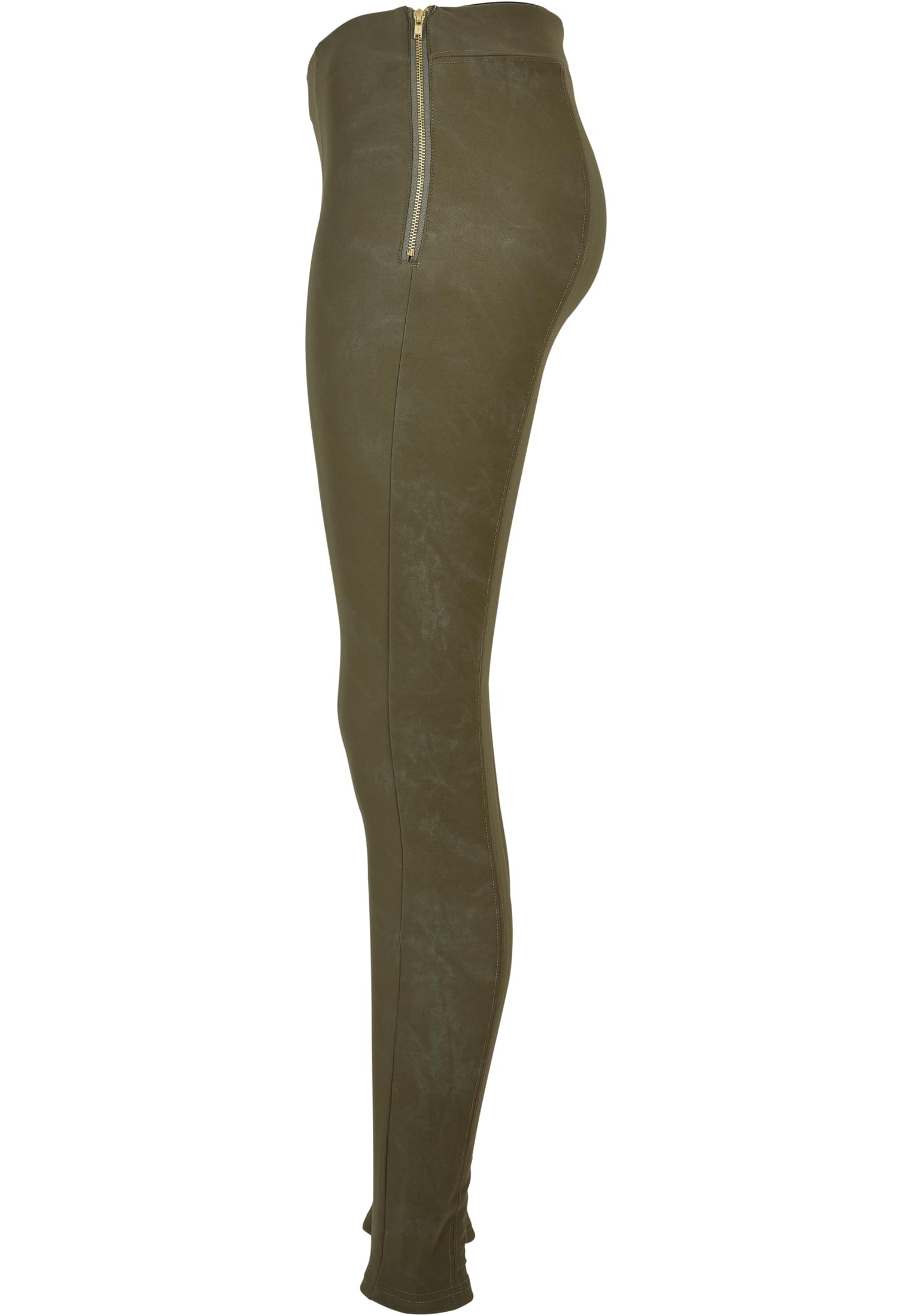 Ladies Washed Faux Leather Pants | olive