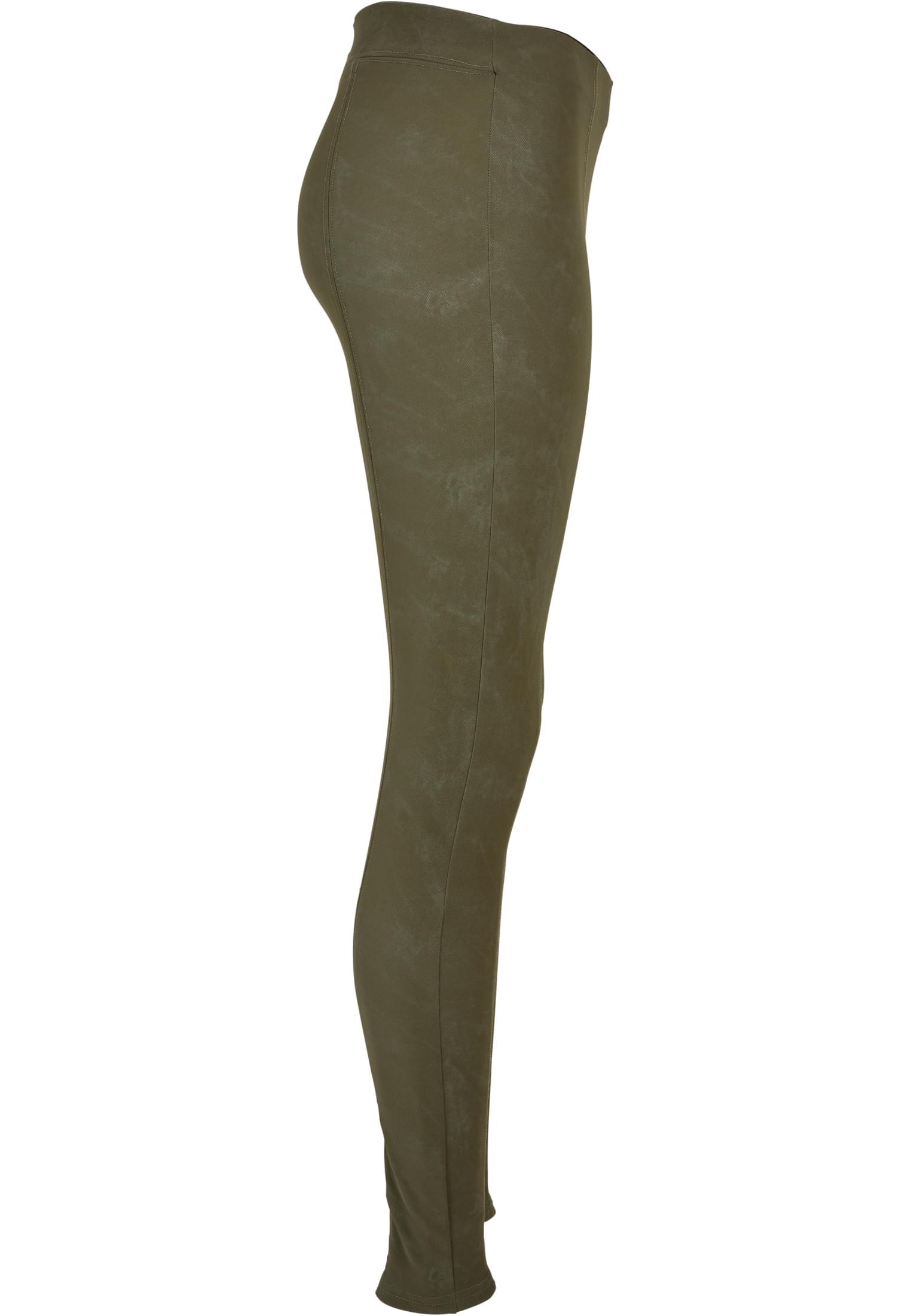 Ladies Washed Faux Leather Pants | olive