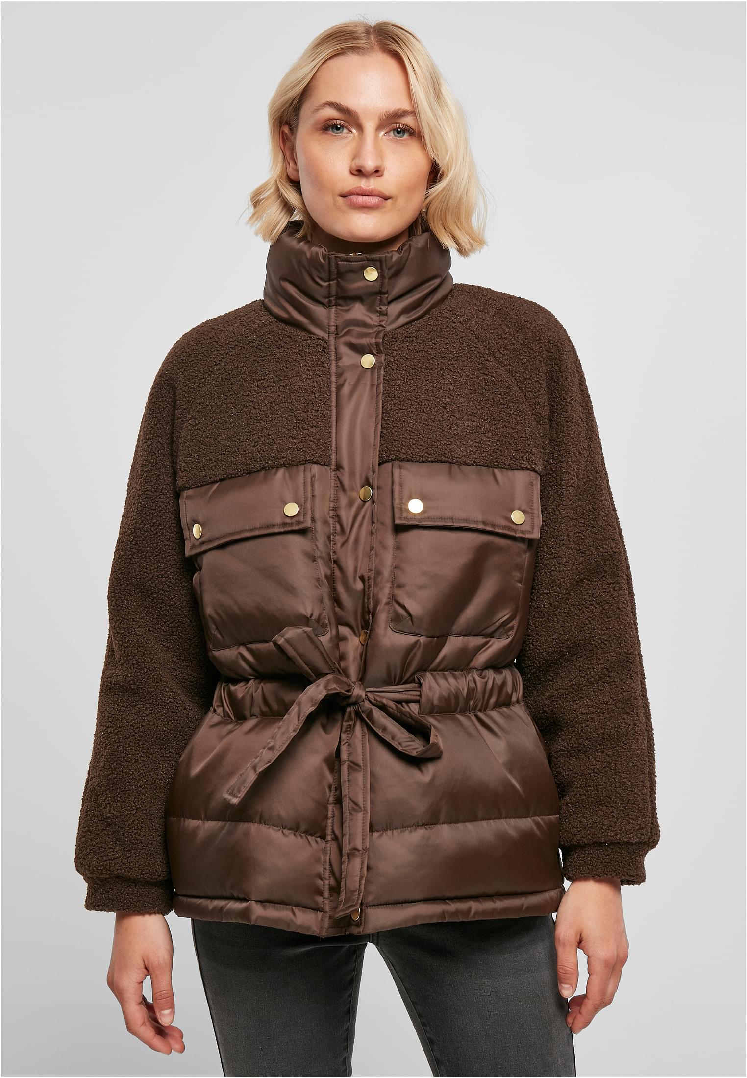 Ladies Sherpa Mix Puffer Jacket | brown