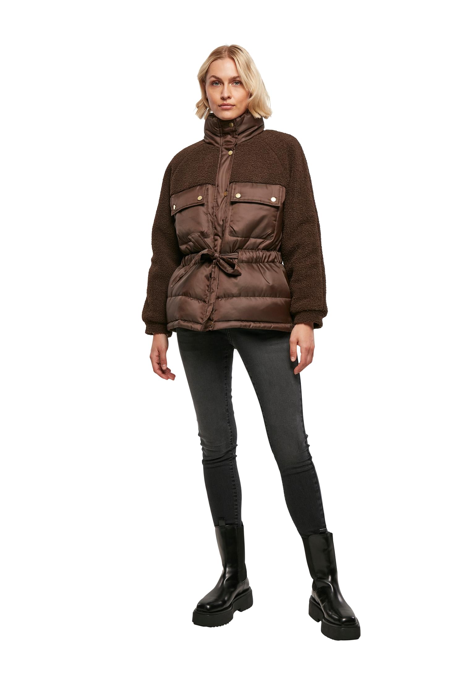 Ladies Sherpa Mix Puffer Jacket | brown