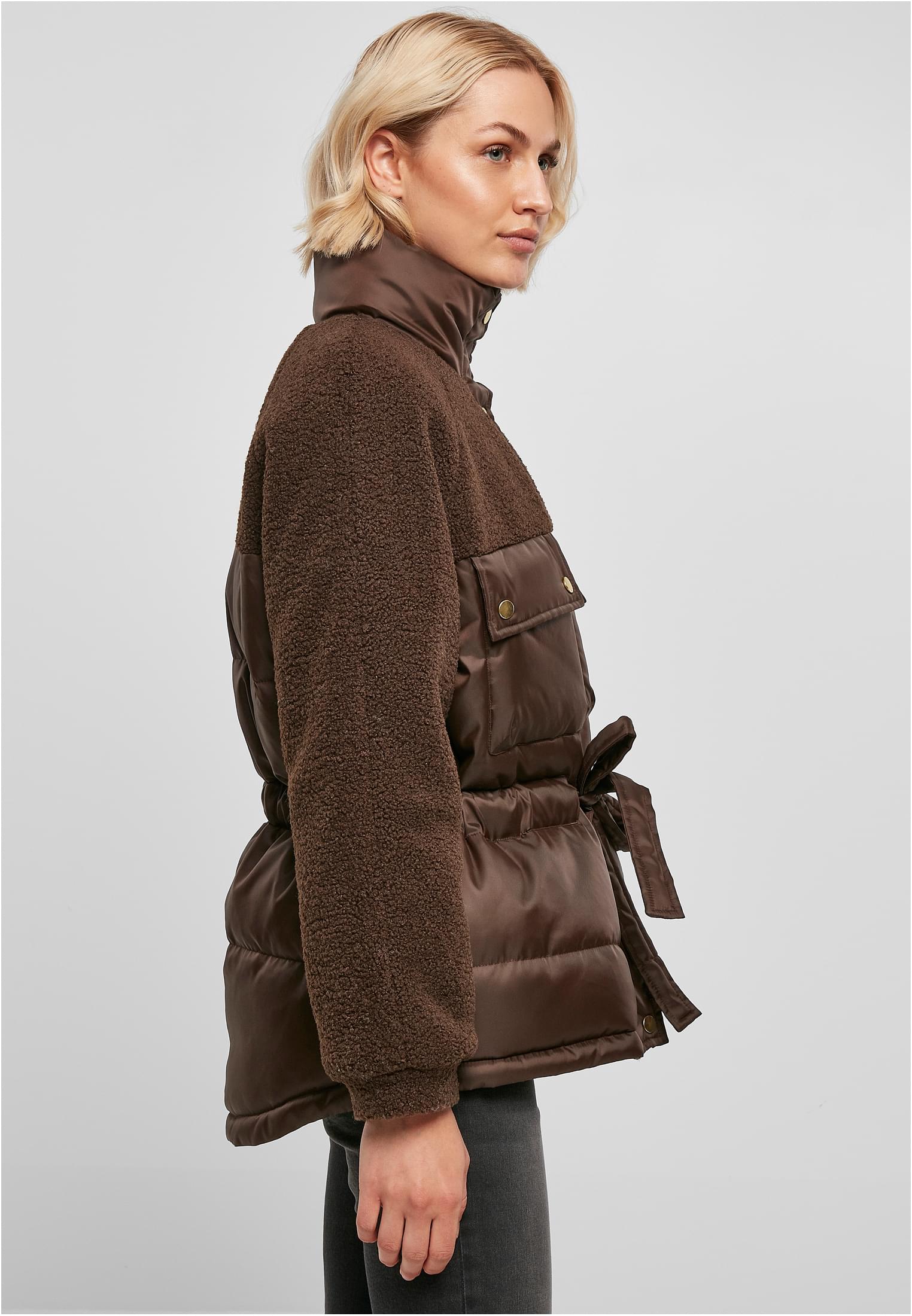 Ladies Sherpa Mix Puffer Jacket | brown