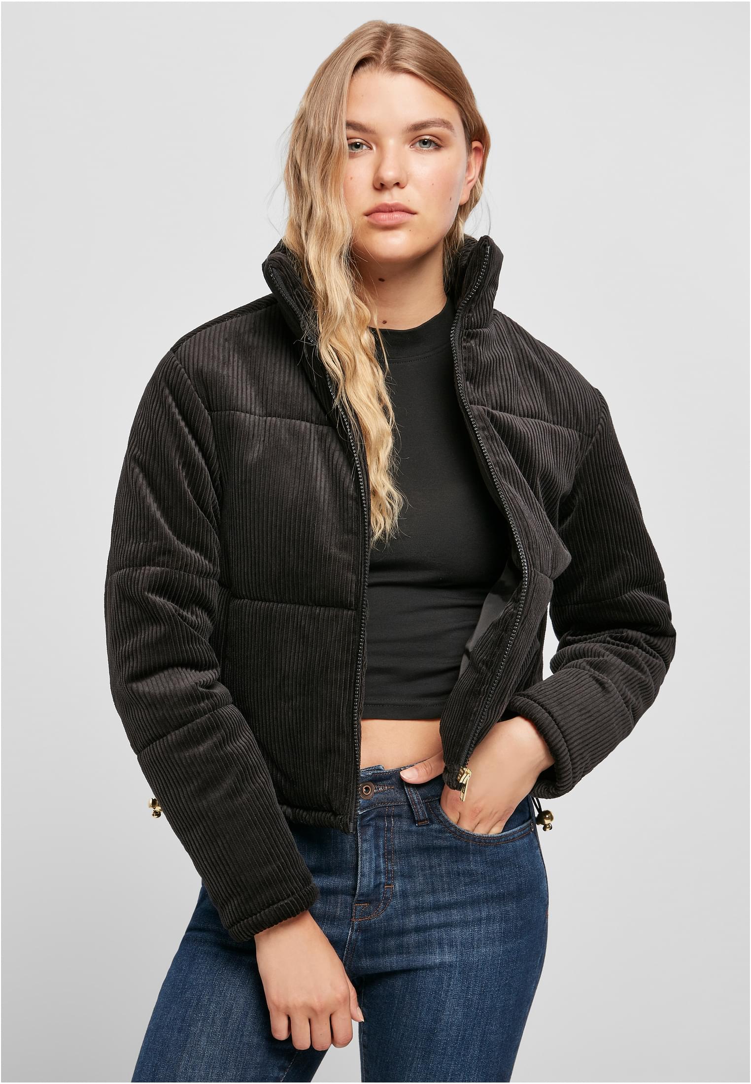 Ladies Corduroy Puffer Jacket | black