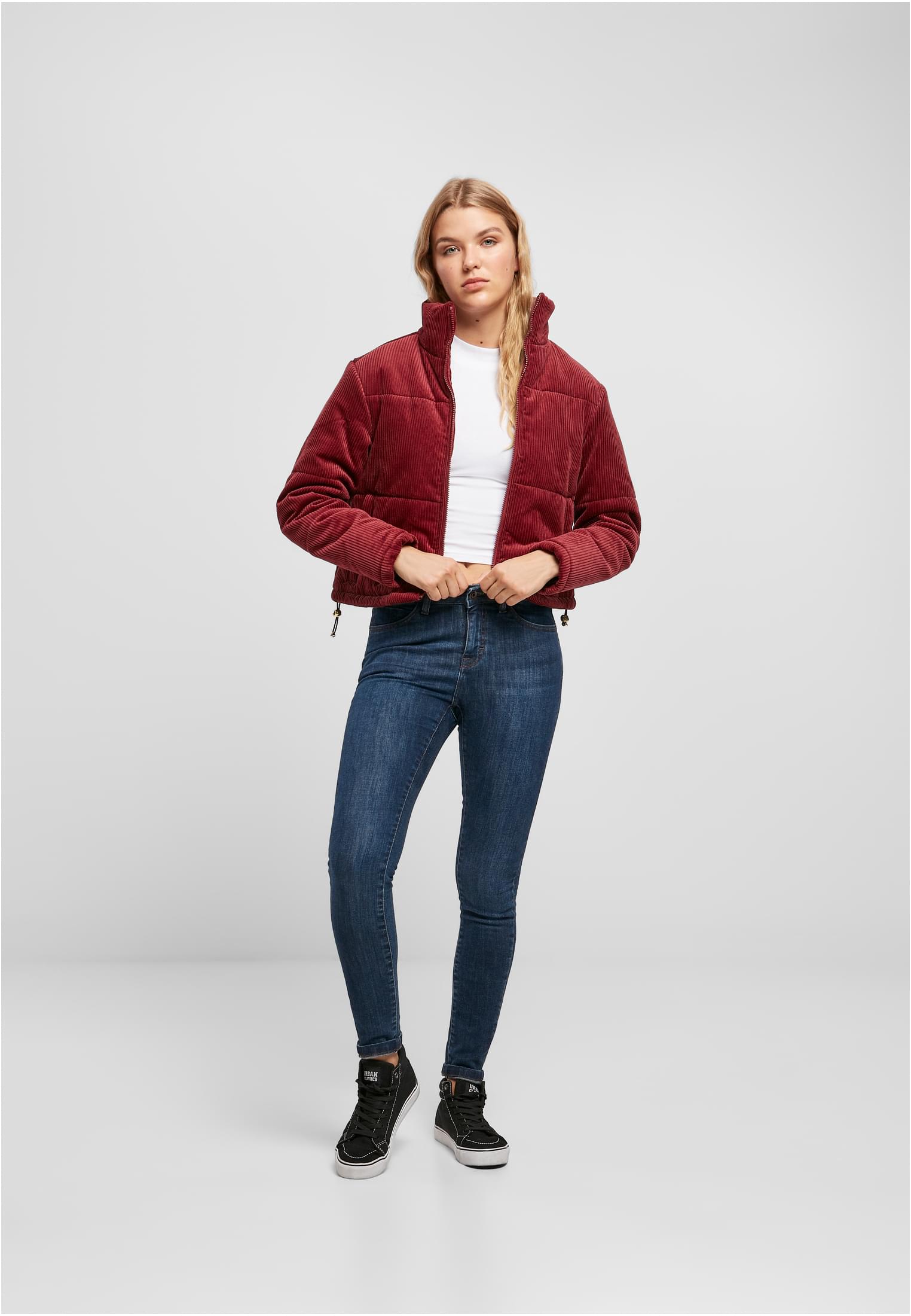 Ladies Corduroy Puffer Jacket | burgundy