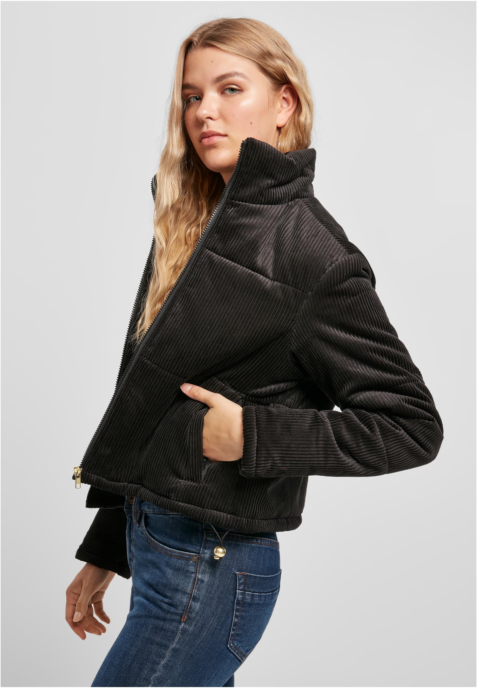 Ladies Corduroy Puffer Jacket | black