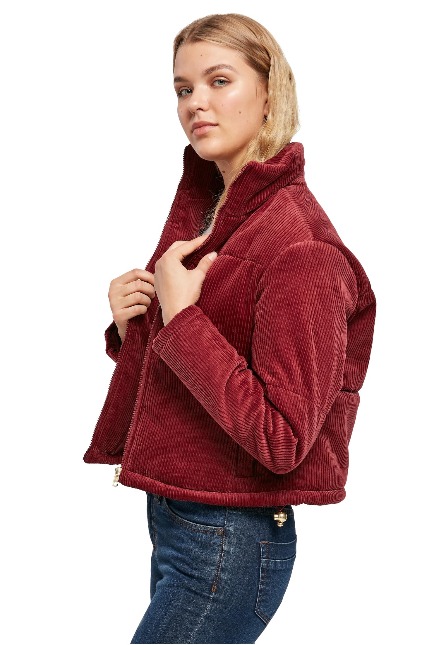 Ladies Corduroy Puffer Jacket | burgundy